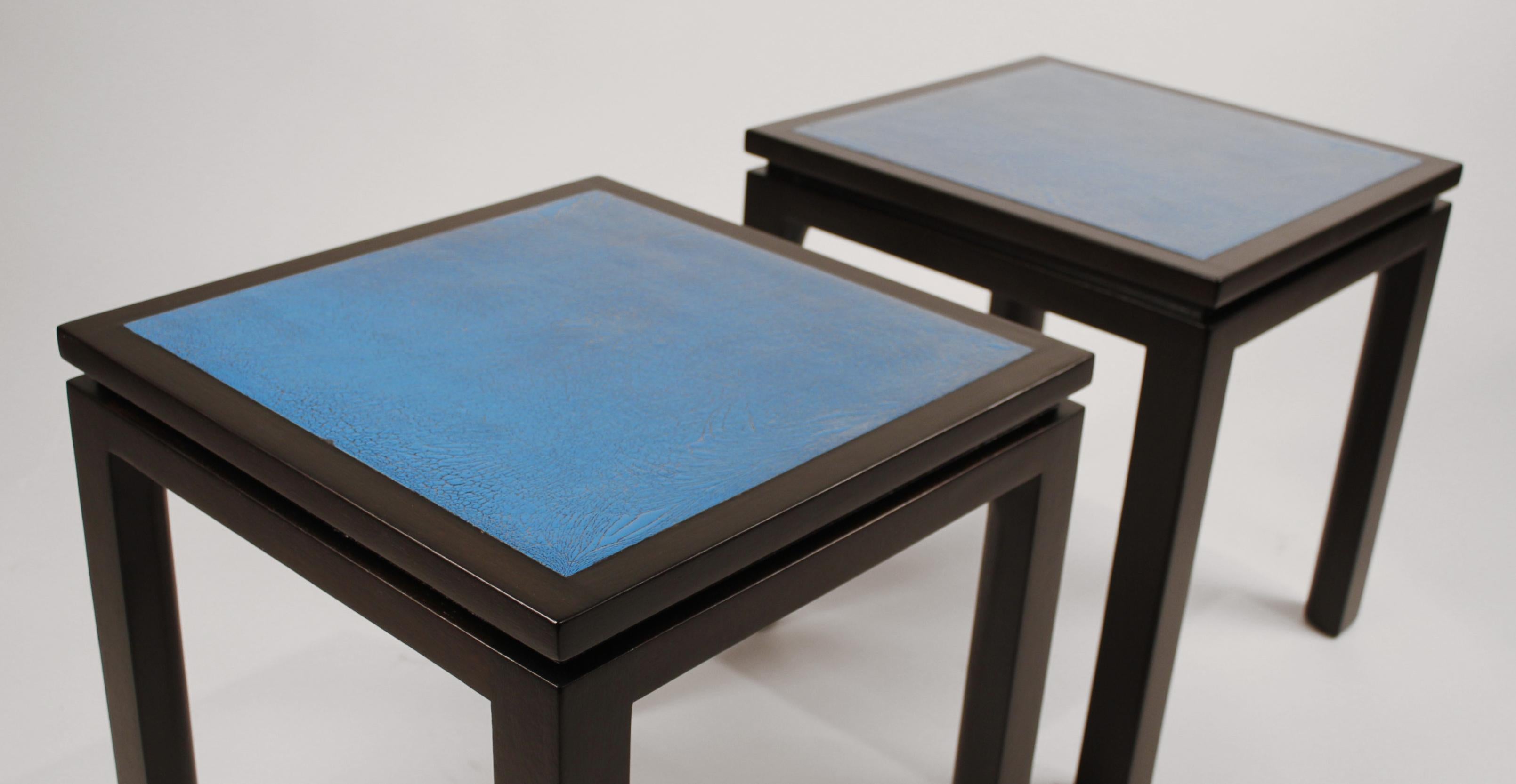 Harvey Probber Blue Enameled Copper and Espresso Mahogany Side Tables 1