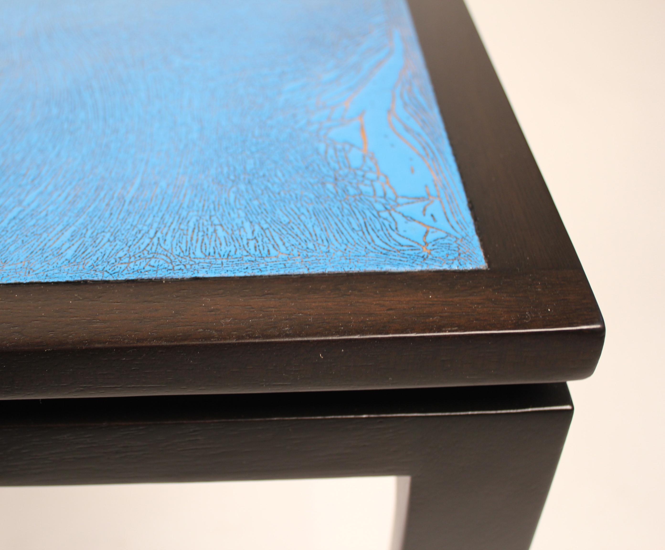 Harvey Probber Blue Enameled Copper and Espresso Mahogany Side Tables 2