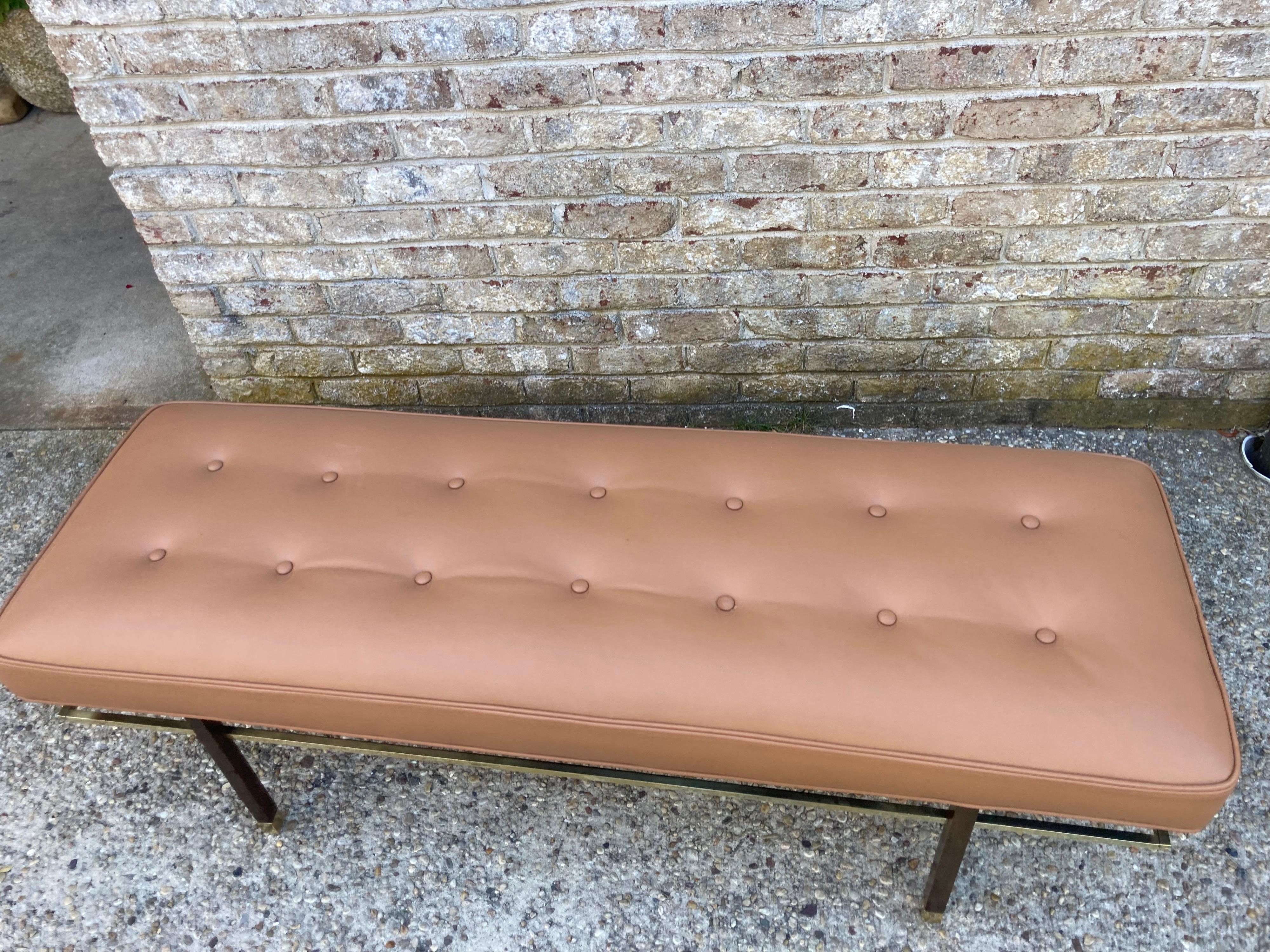 Harvey Probber Brass, and Leather Bench For Sale 1