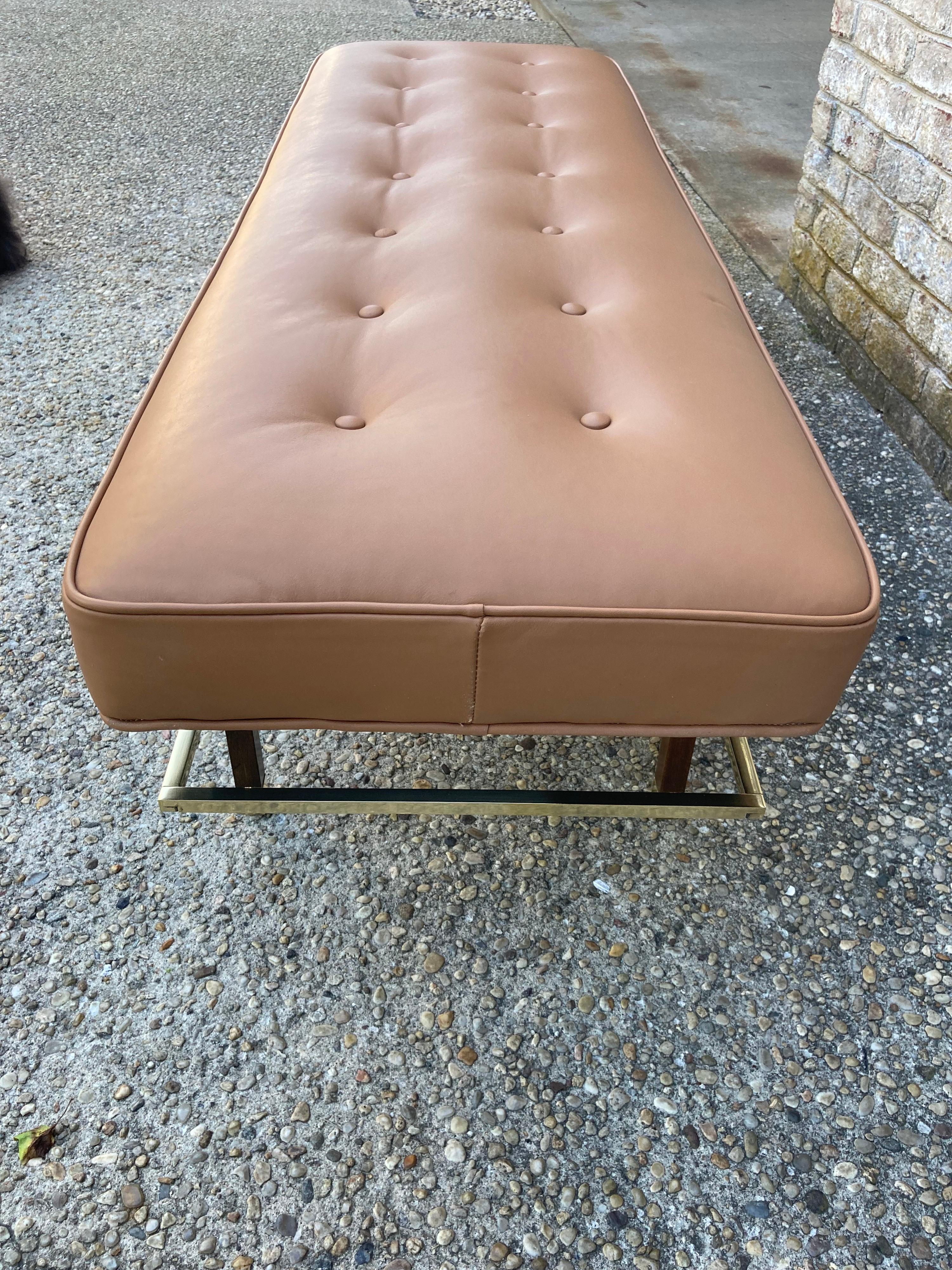 Harvey Probber Brass, and Leather Bench For Sale 2