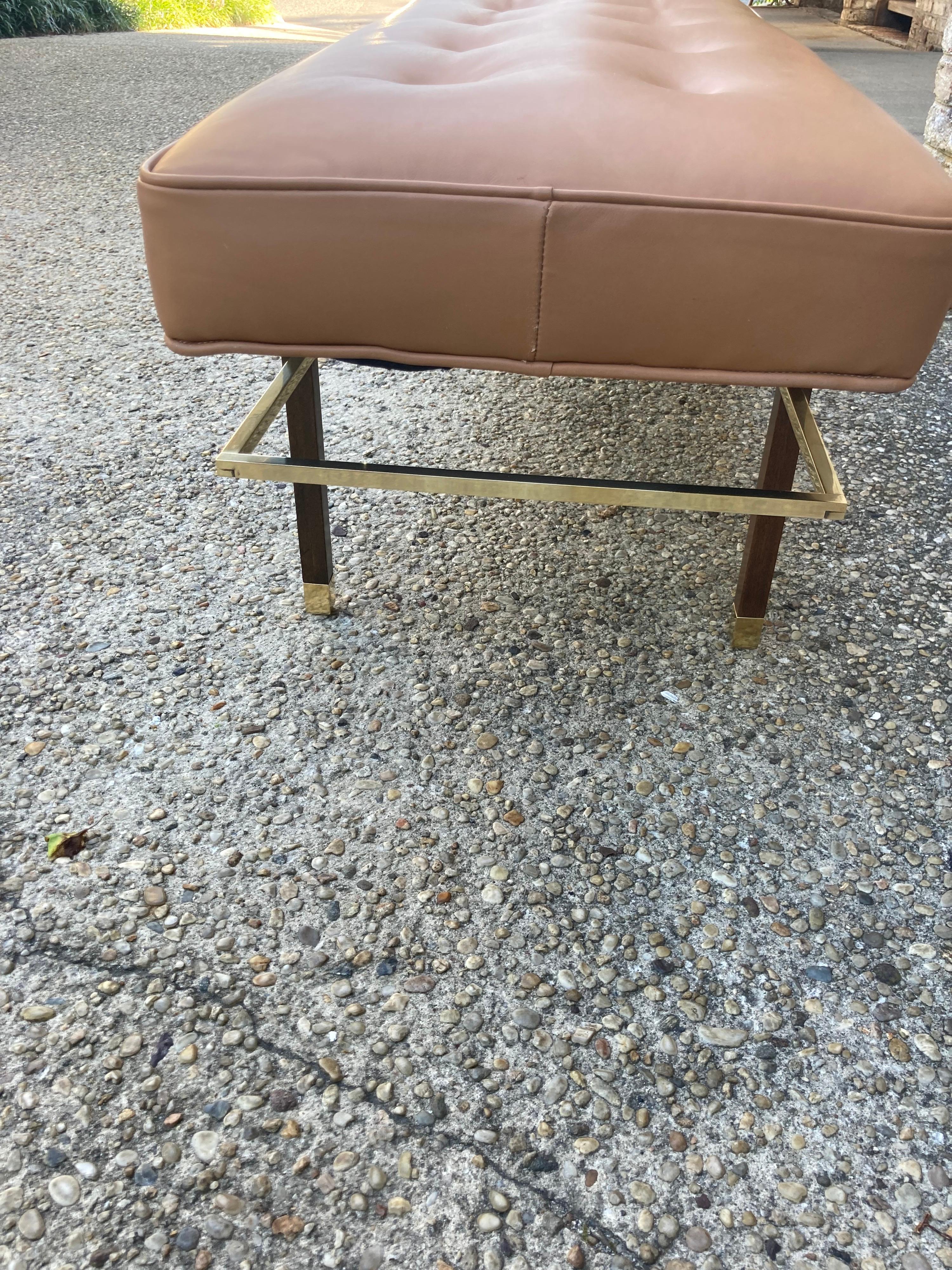 Harvey Probber Brass, and Leather Bench For Sale 3