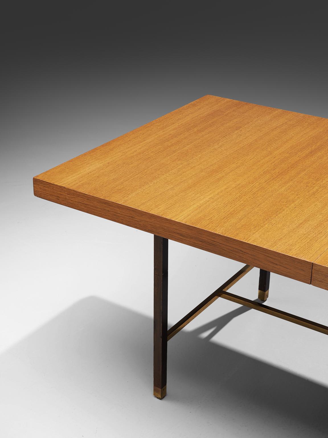 Mid-20th Century Harvey Probber Brass and Mahogany Extendable Dining Table