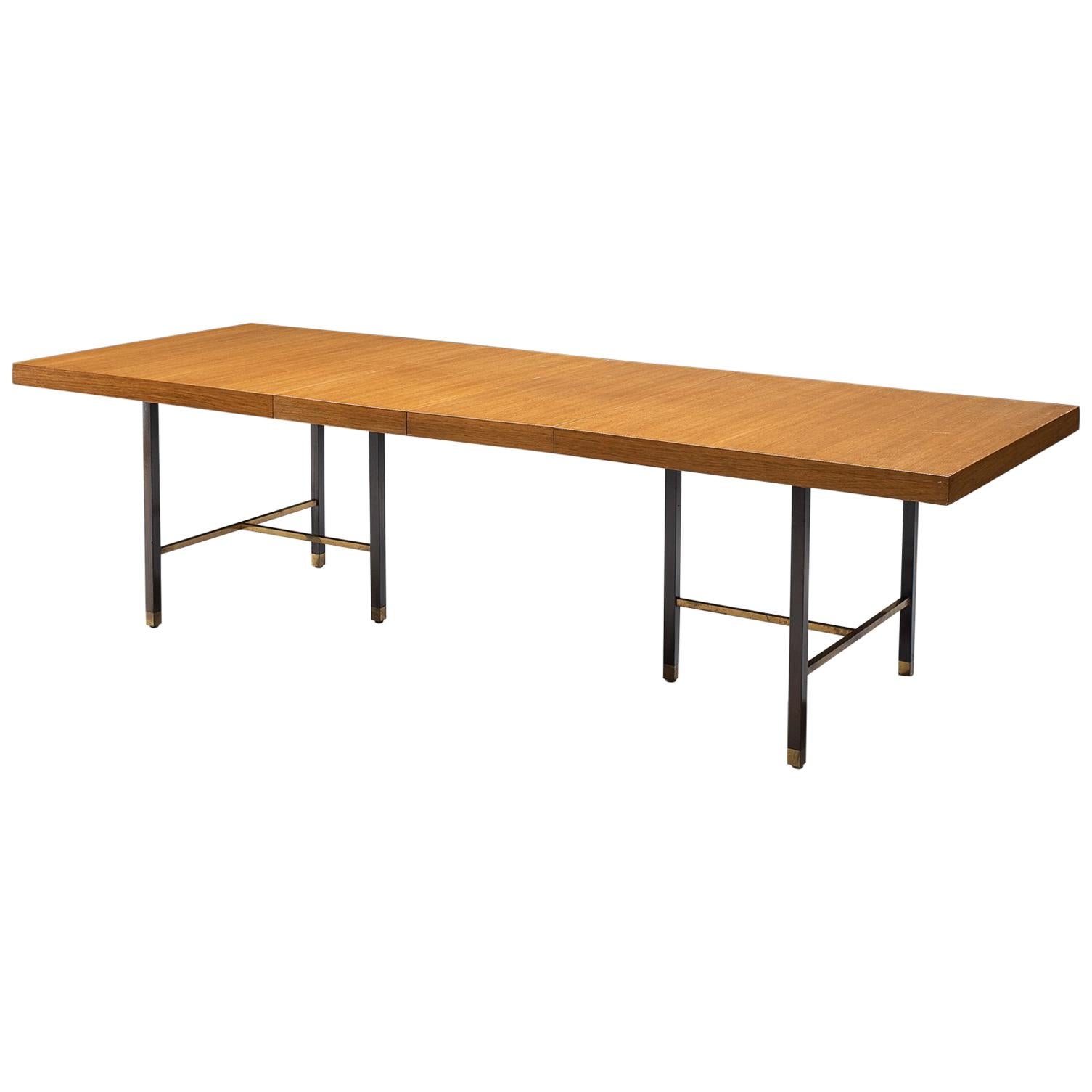 Harvey Probber Brass and Mahogany Extendable Dining Table