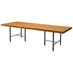 Harvey Probber Brass and Mahogany Extendable Dining Table