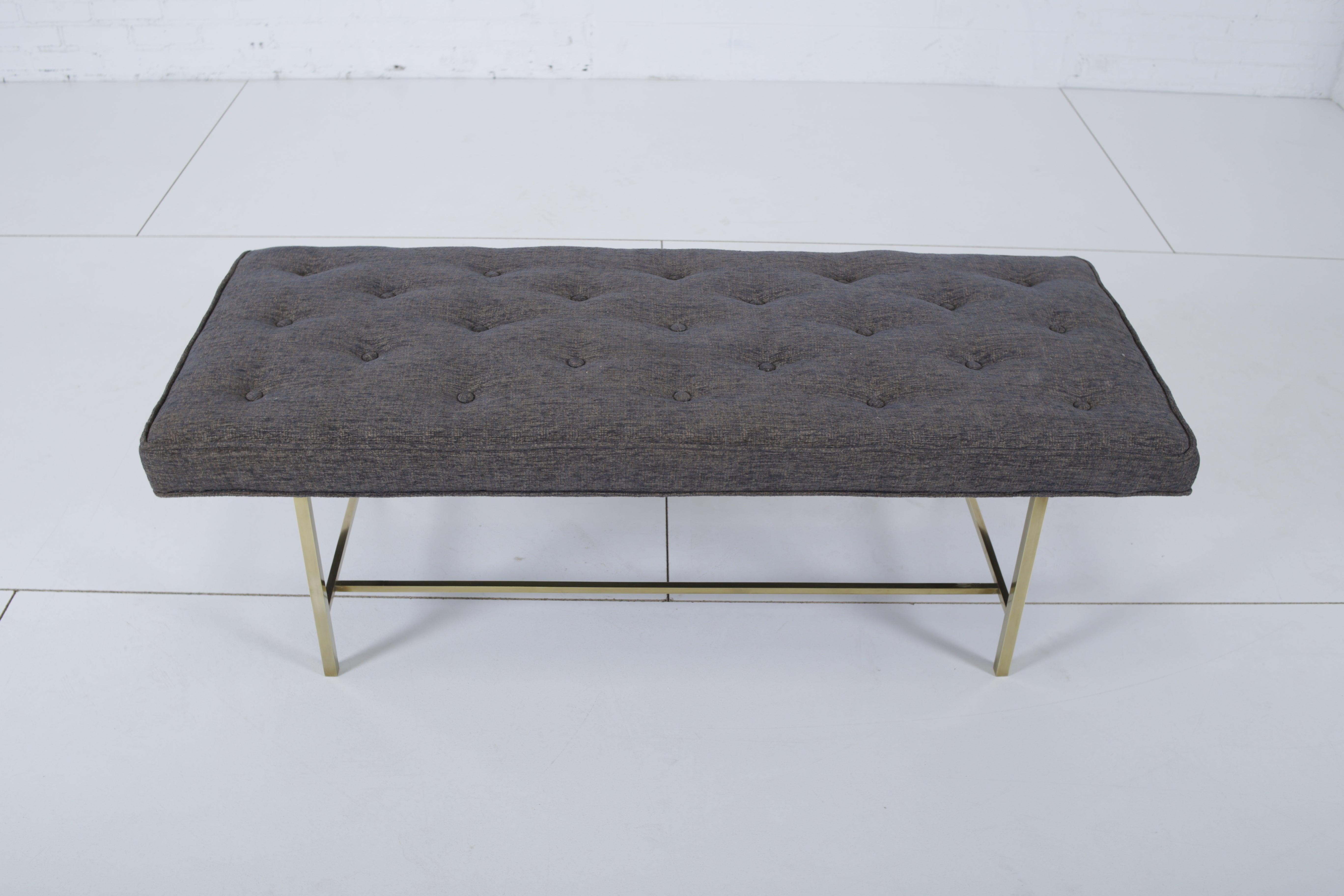 Beautiful brass frame bench by Harvey Probber circa 1960s. Fully restored, and reupholstered.