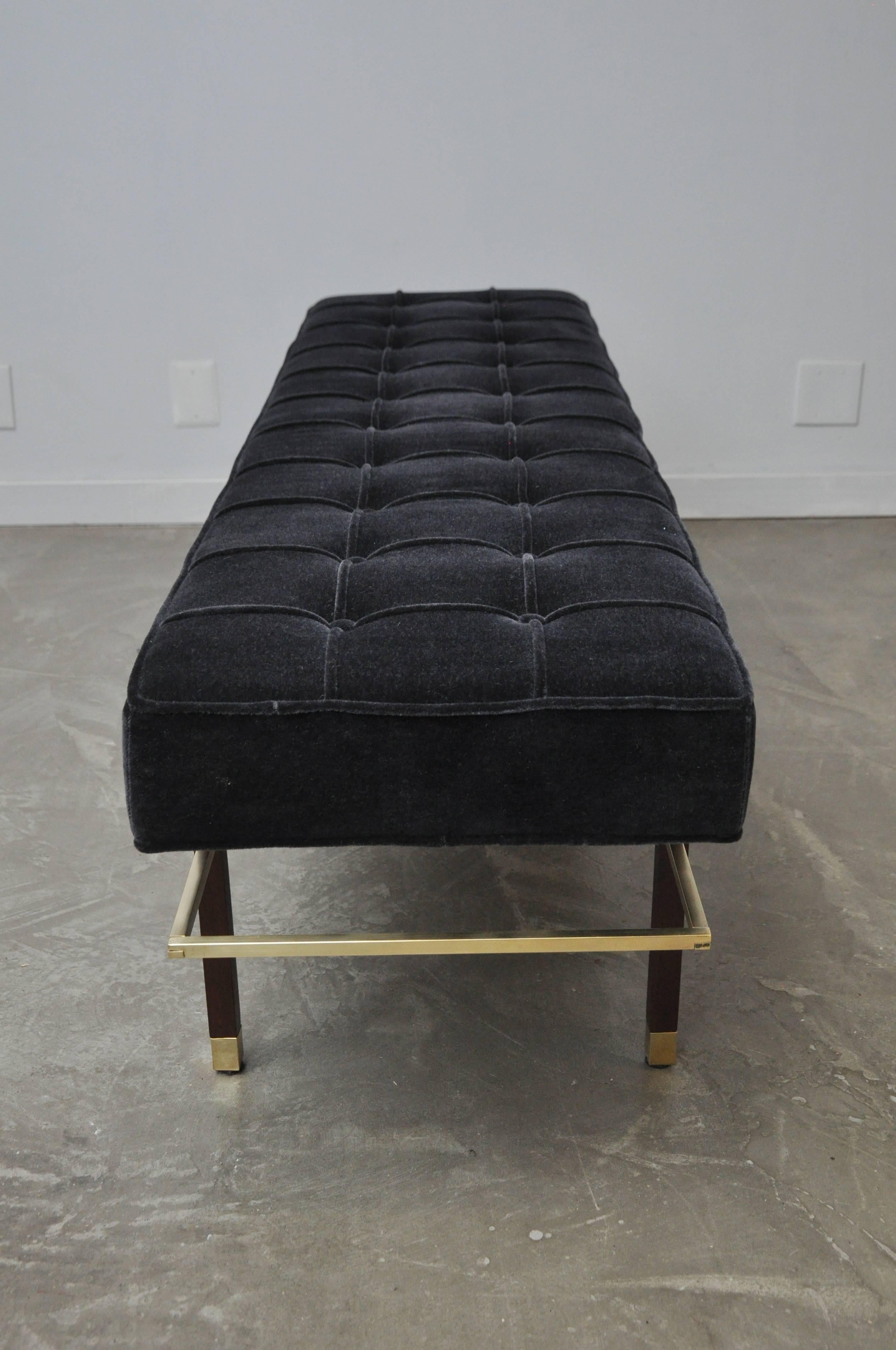 Harvey Probber Brass Frame Bench in Black Mohair In Excellent Condition In Chicago, IL