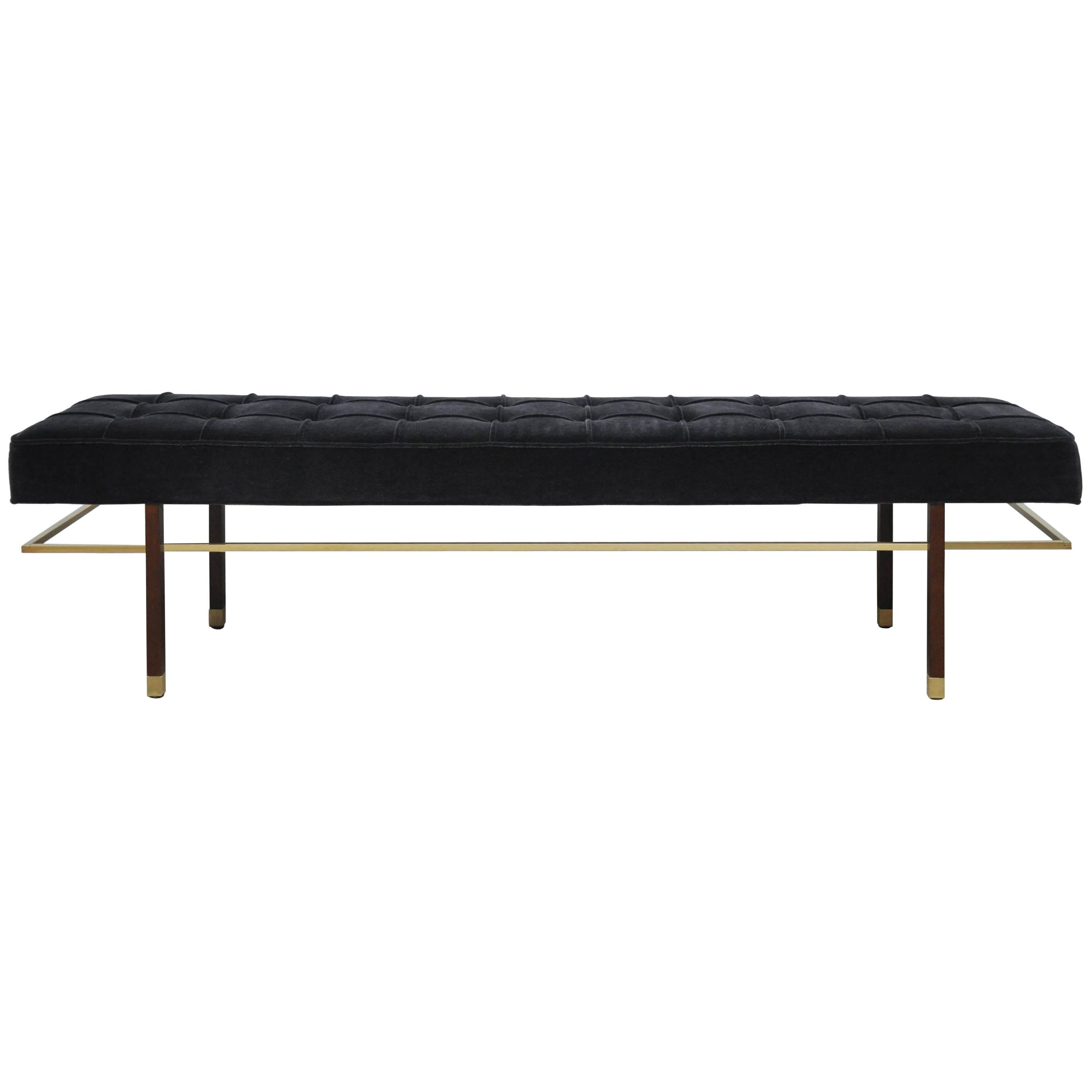 Harvey Probber Brass Frame Bench in Black Mohair