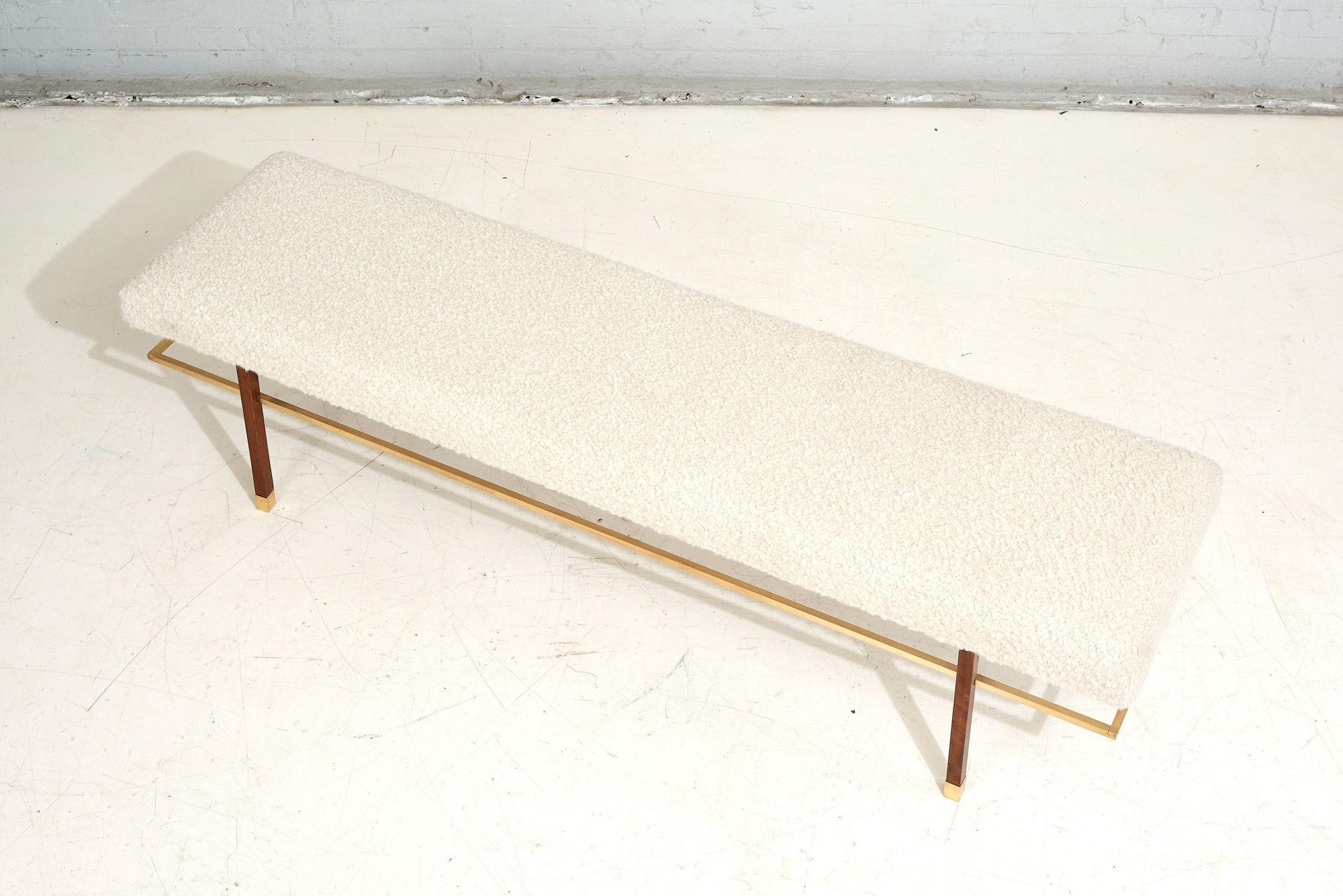 American Harvey Probber Brass Frame Bench in Boucle, 1950