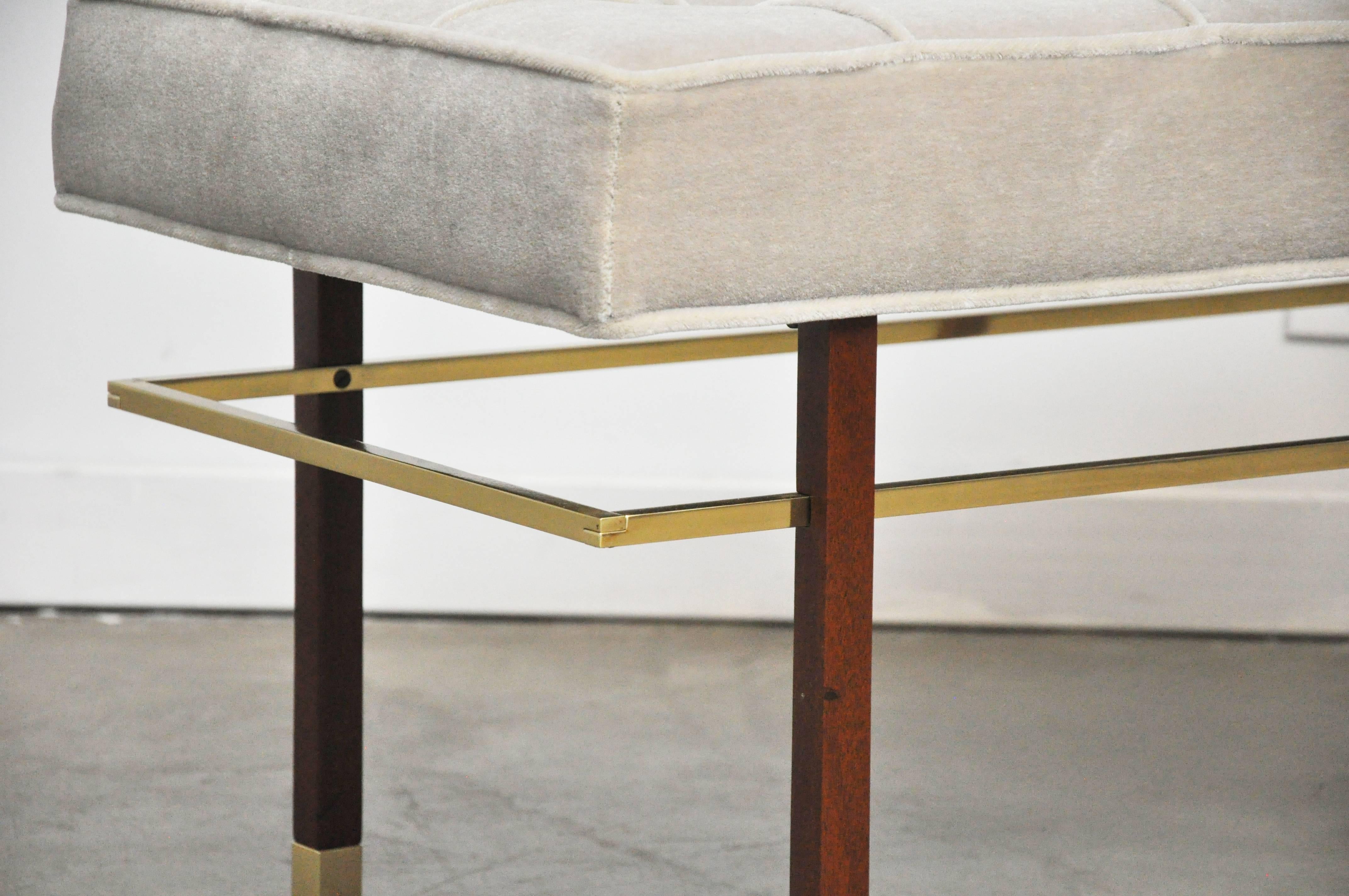 Mid-Century Modern Harvey Probber Brass Frame Bench in Grey Mohair