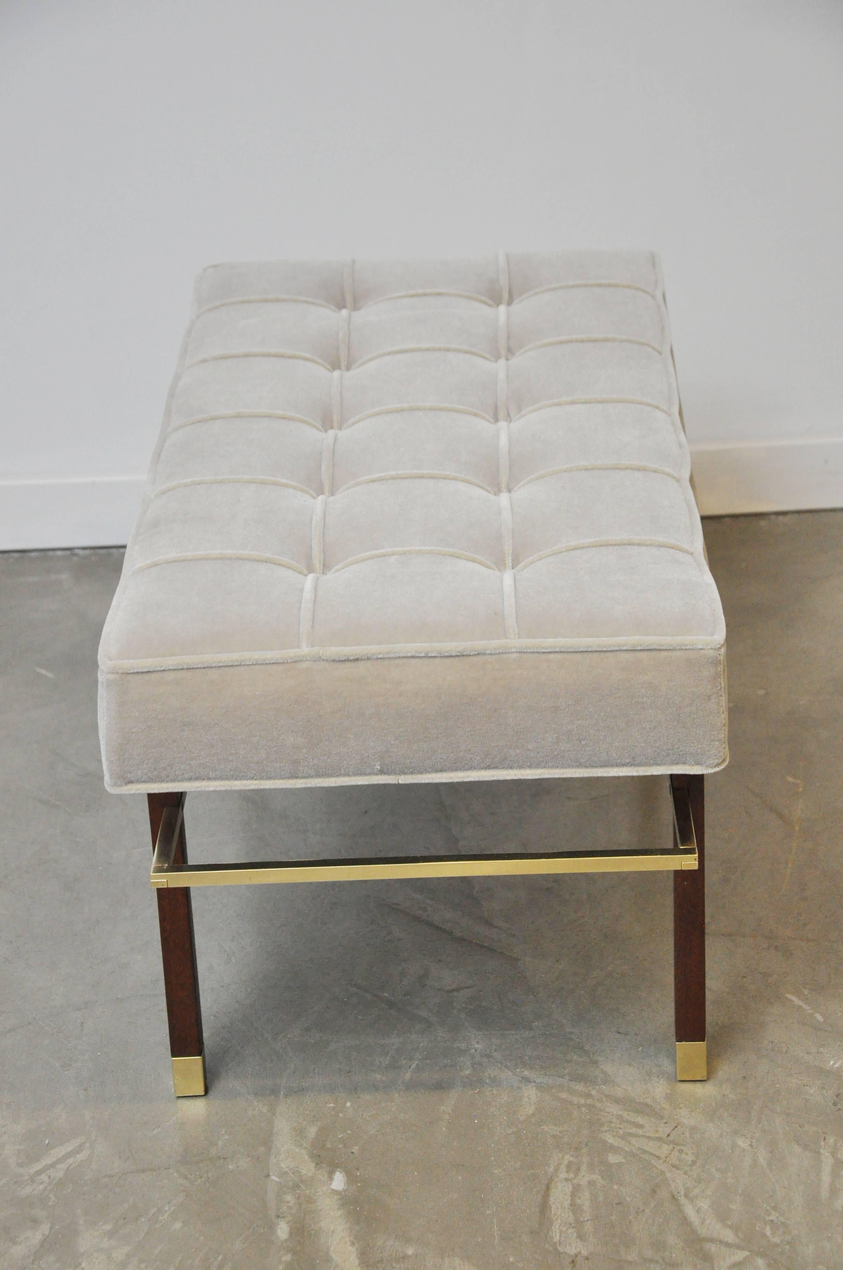 Harvey Probber Brass Frame Bench in Grey Mohair In Excellent Condition In Chicago, IL