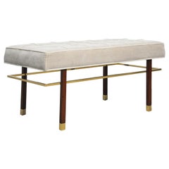 Harvey Probber Brass Frame Bench in Grey Mohair