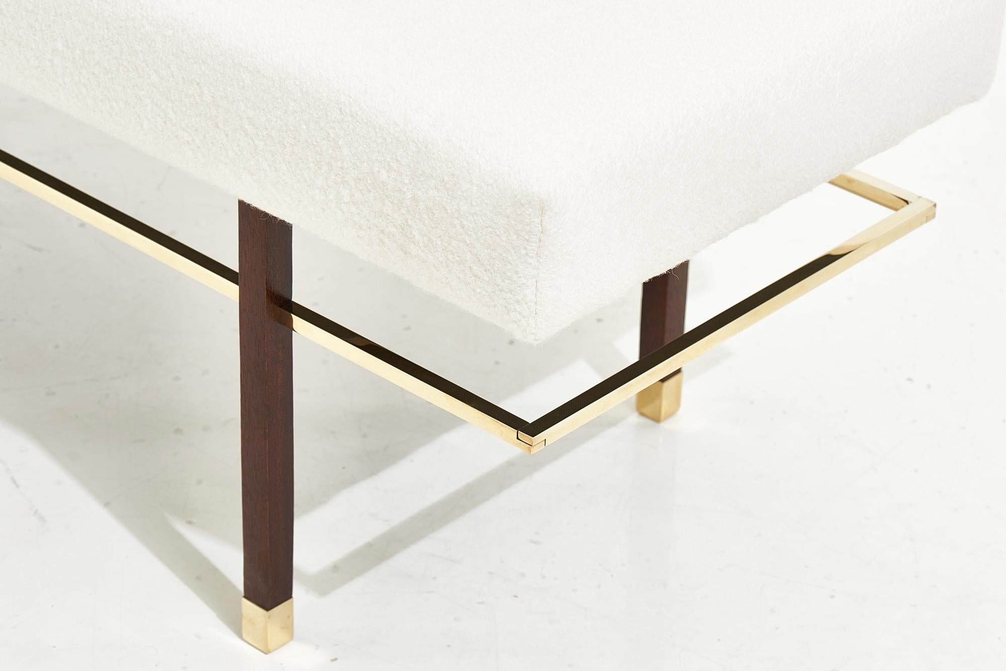 Harvey Probber Brass Frame Bench in White Boucle, 1950 In Excellent Condition In Chicago, IL