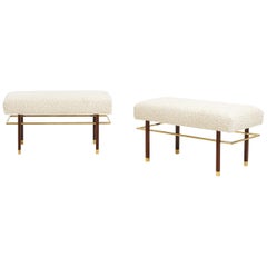Harvey Probber Brass Frame Benches in White Boucle, Circa 1950