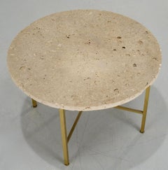 Harvey Probber Brass Square Stock and Coquina Marble Cocktail Table Circa 1950s