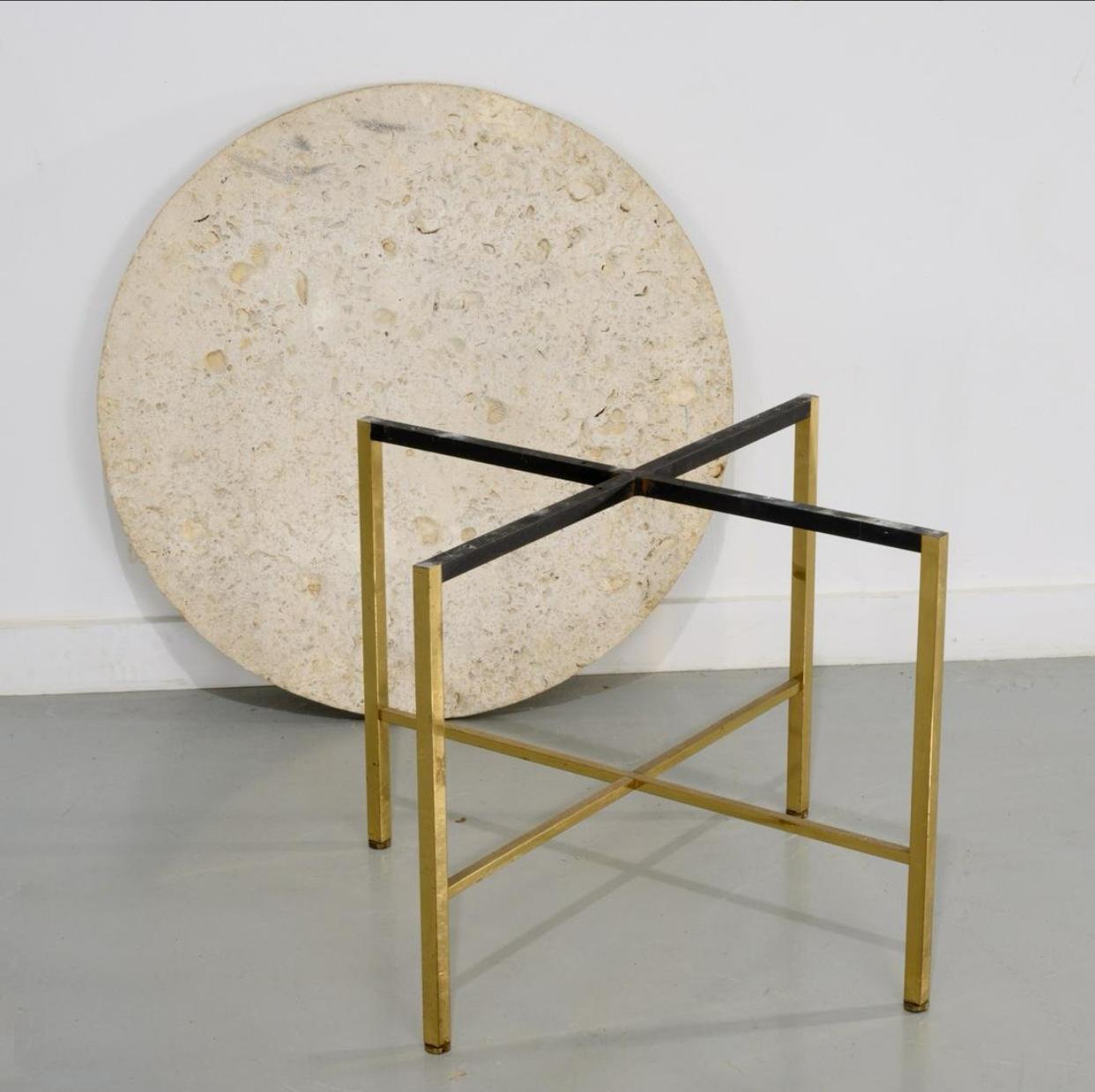 Mid-20th Century Harvey Probber Brass Square Stock and Coquina Marble Cocktail Table Circa 1950s For Sale