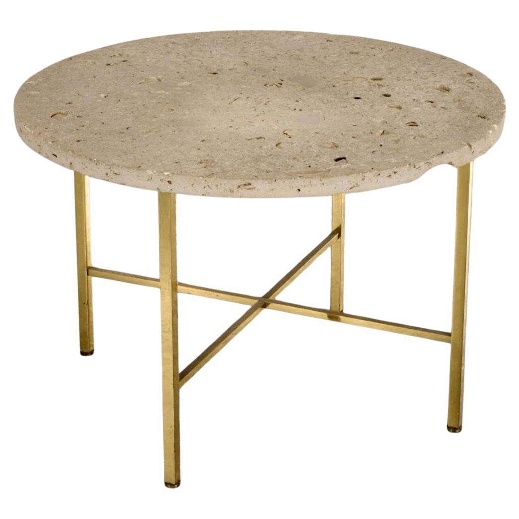 Harvey Probber Brass Square Stock and Coquina Marble Cocktail Table Circa 1950s