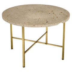 Used Harvey Probber Brass Square Stock and Coquina Marble Cocktail Table Circa 1950s