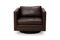 Harvey Probber Brown Vinyl Upholstered Swivel Cube Lounge / Armchair