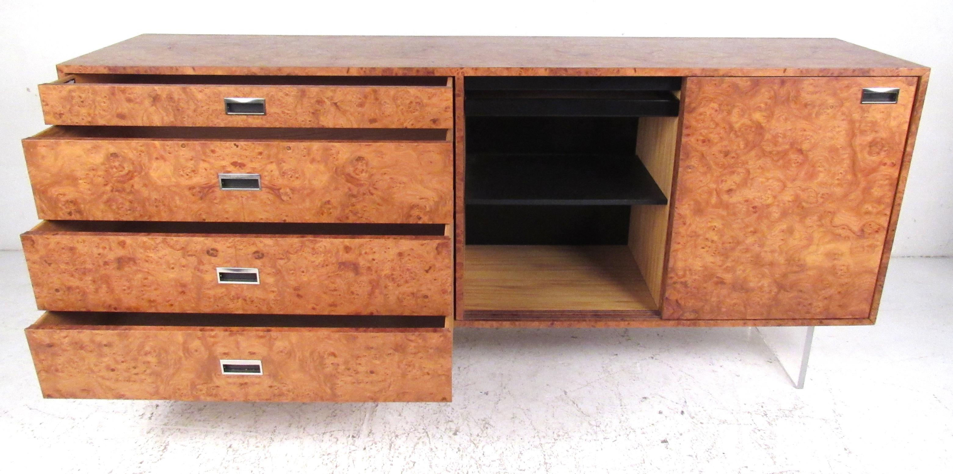 Mid-Century Modern Harvey Probber Burl and Lucite Credenza