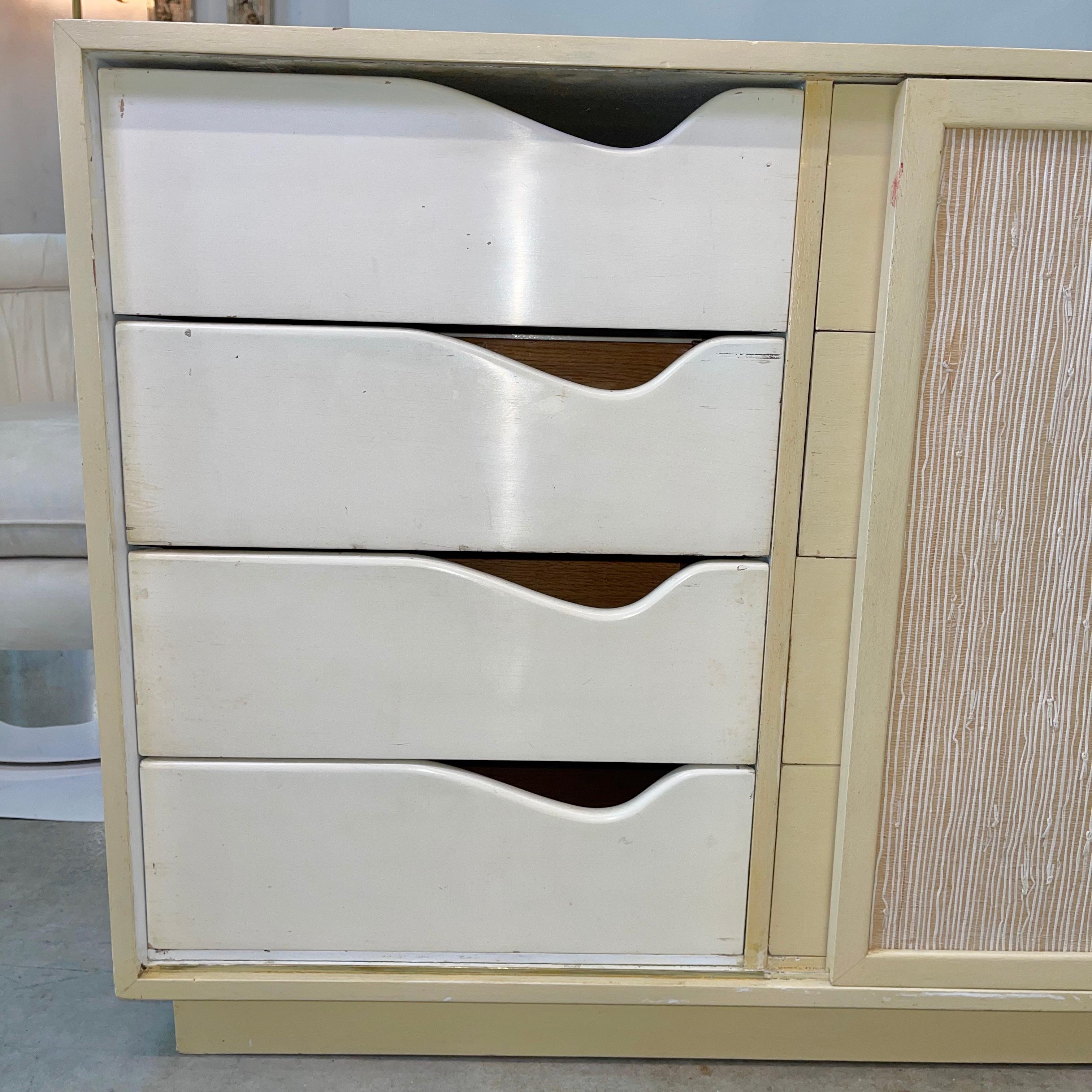 Harvey Probber Cabinet of Drawers with Sliding Grasscloth Doors For Sale 2