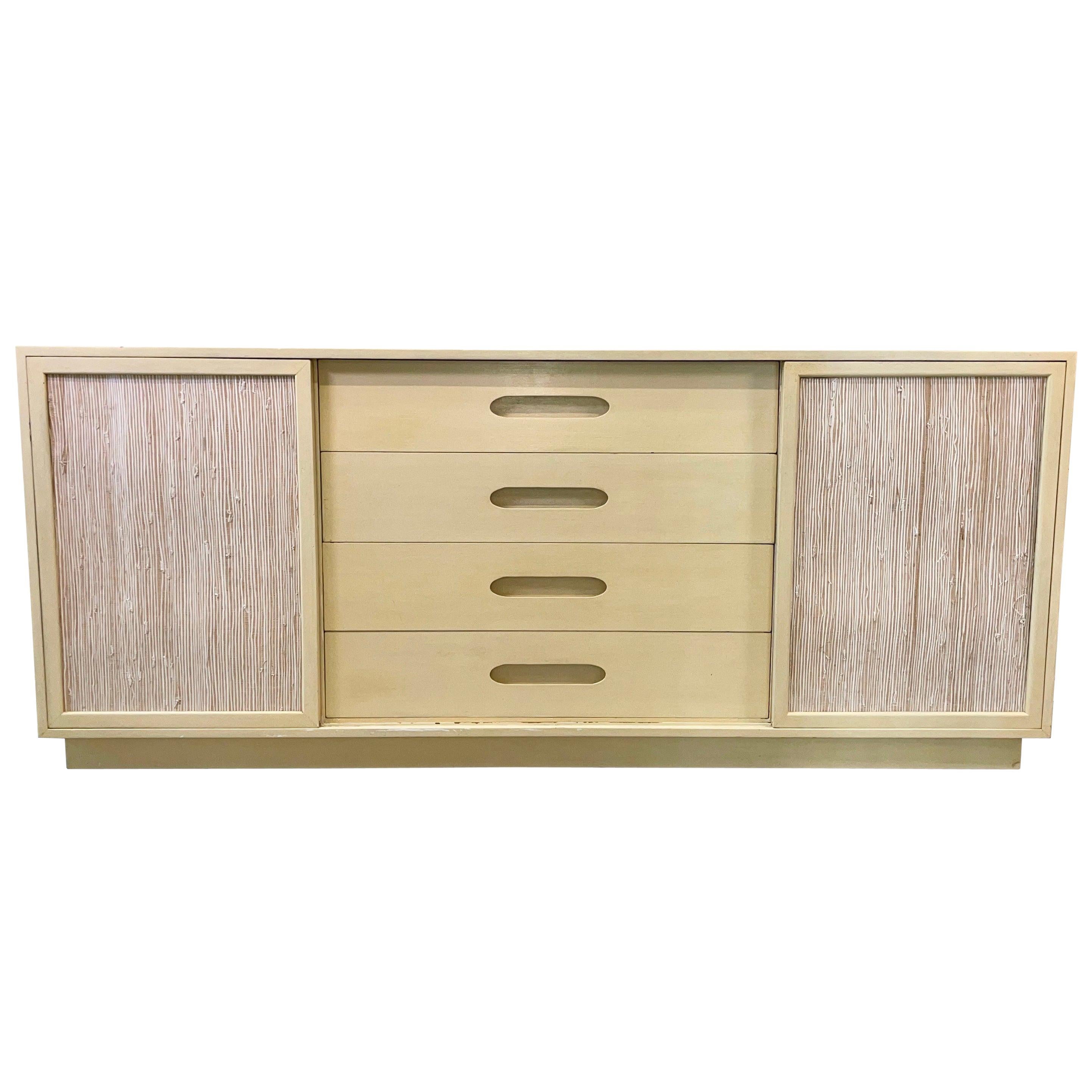 Harvey Probber Cabinet of Drawers with Sliding Grasscloth Doors For Sale