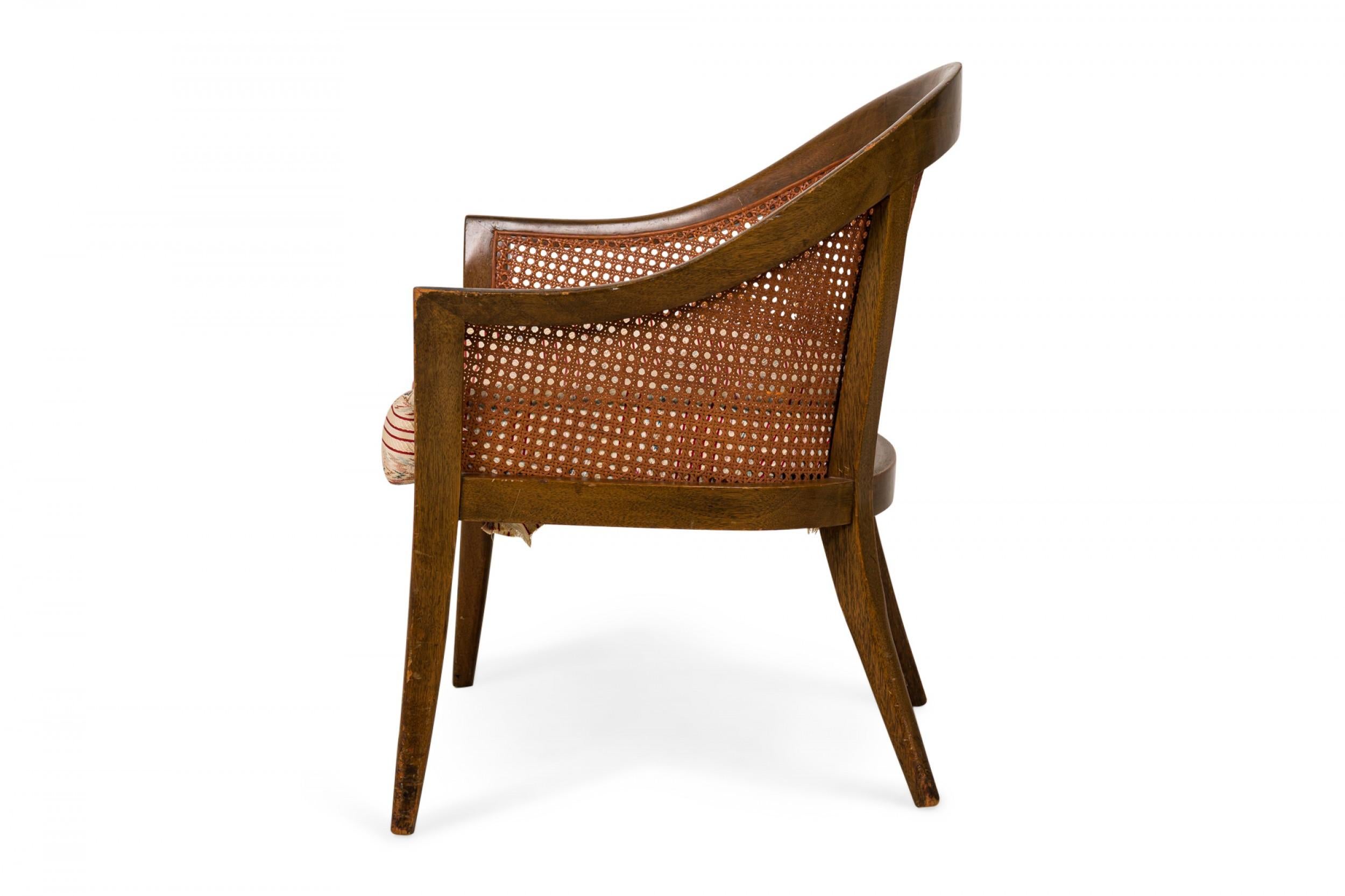 Mid-Century Modern Harvey Probber, Caning, and Striped Upholstery Armchair For Sale