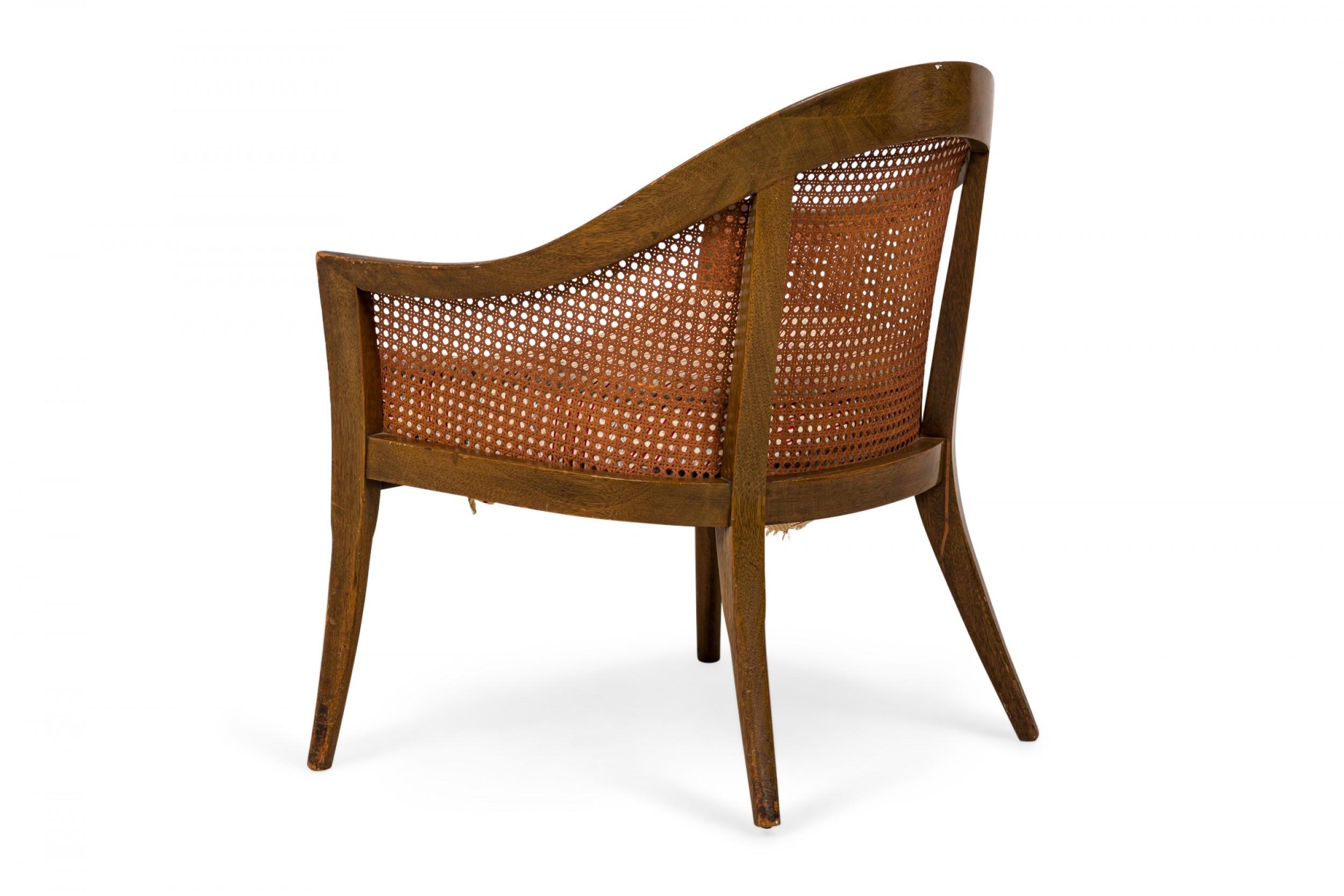 American Harvey Probber, Caning, and Striped Upholstery Armchair For Sale