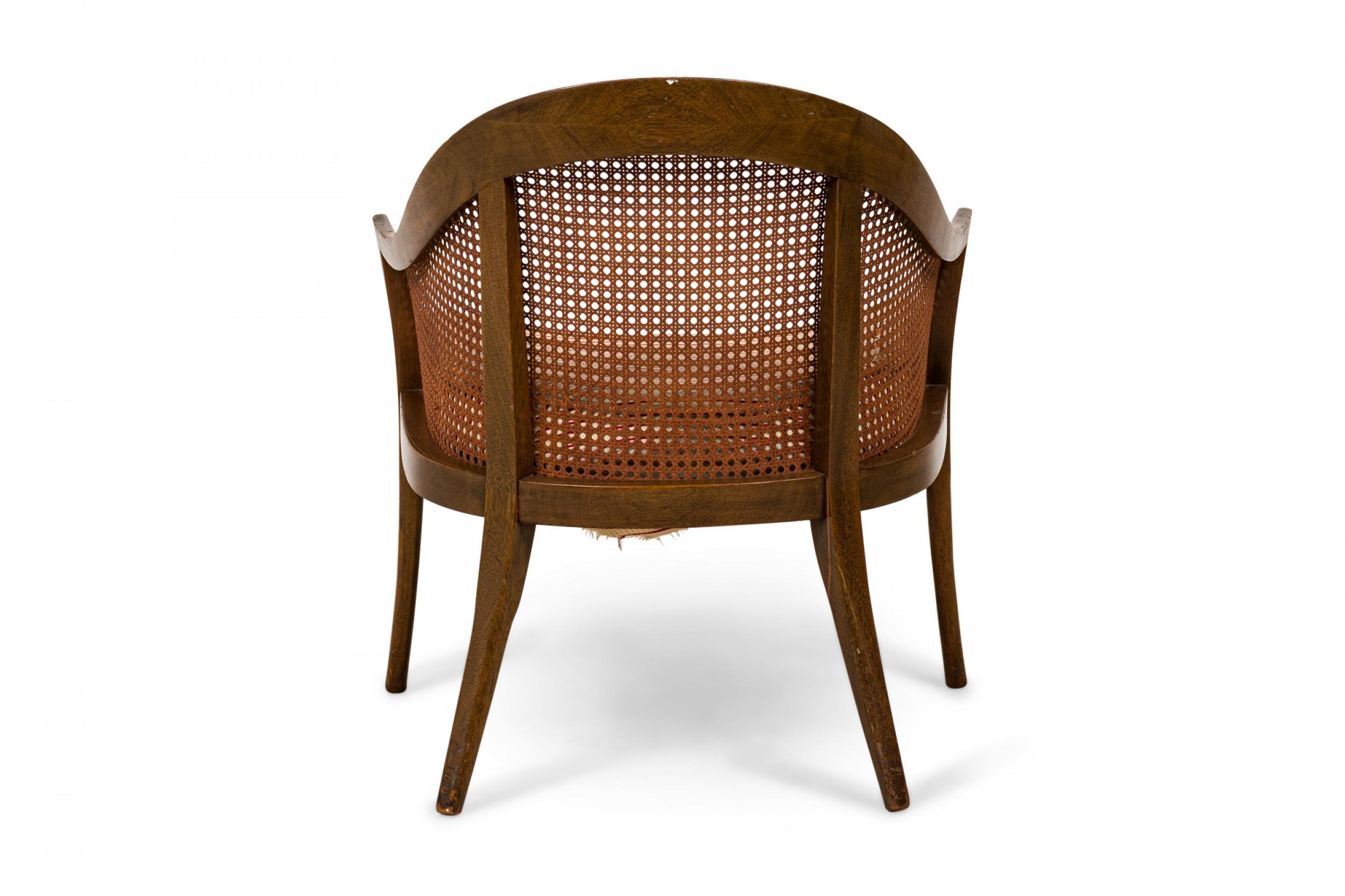 Harvey Probber, Caning, and Striped Upholstery Armchair In Good Condition For Sale In New York, NY