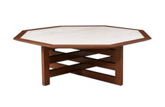 Table basse Harvey Probber restaurée de manière experte avec plateau octogonal en travertin