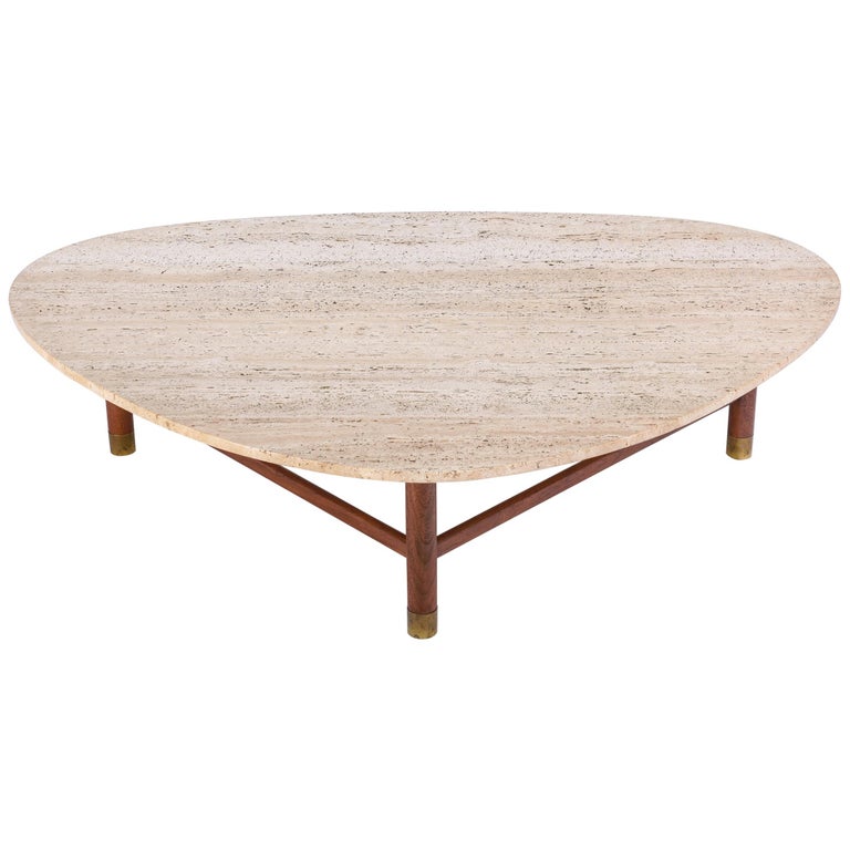 Harvey Probber Coffee Table with Travertine Top at 1stDibs