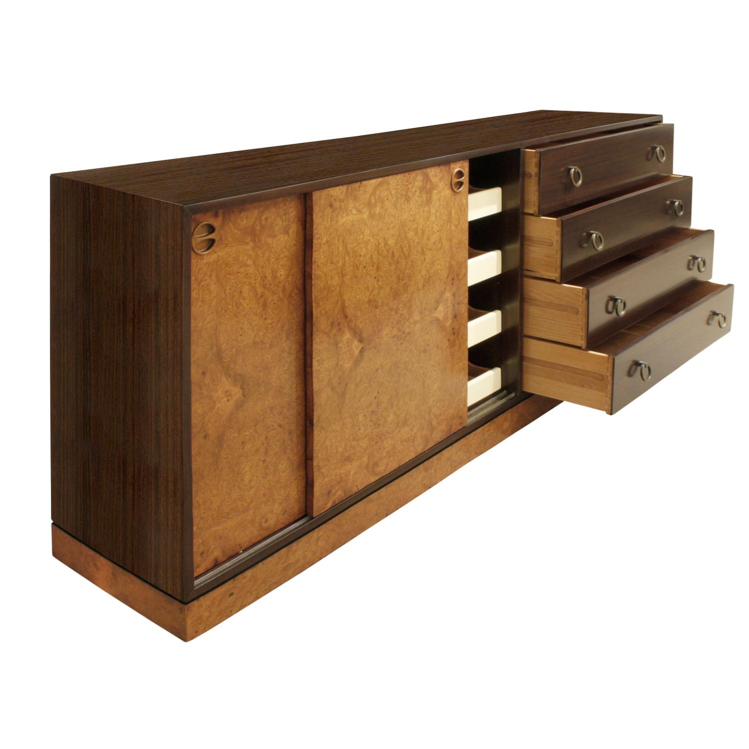 Hand-Crafted Harvey Probber Credenza/Chest with Carpathian Elm Doors and Base 1950s 'Signed'
