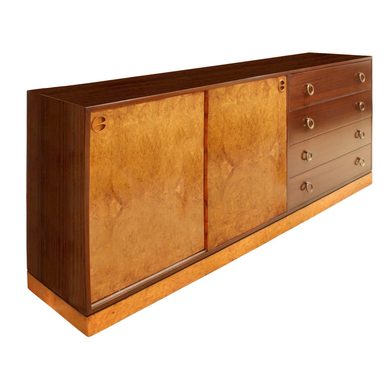 American Harvey Probber Credenza with Carpathian Elm Doors and Base 1950s 'Signed'