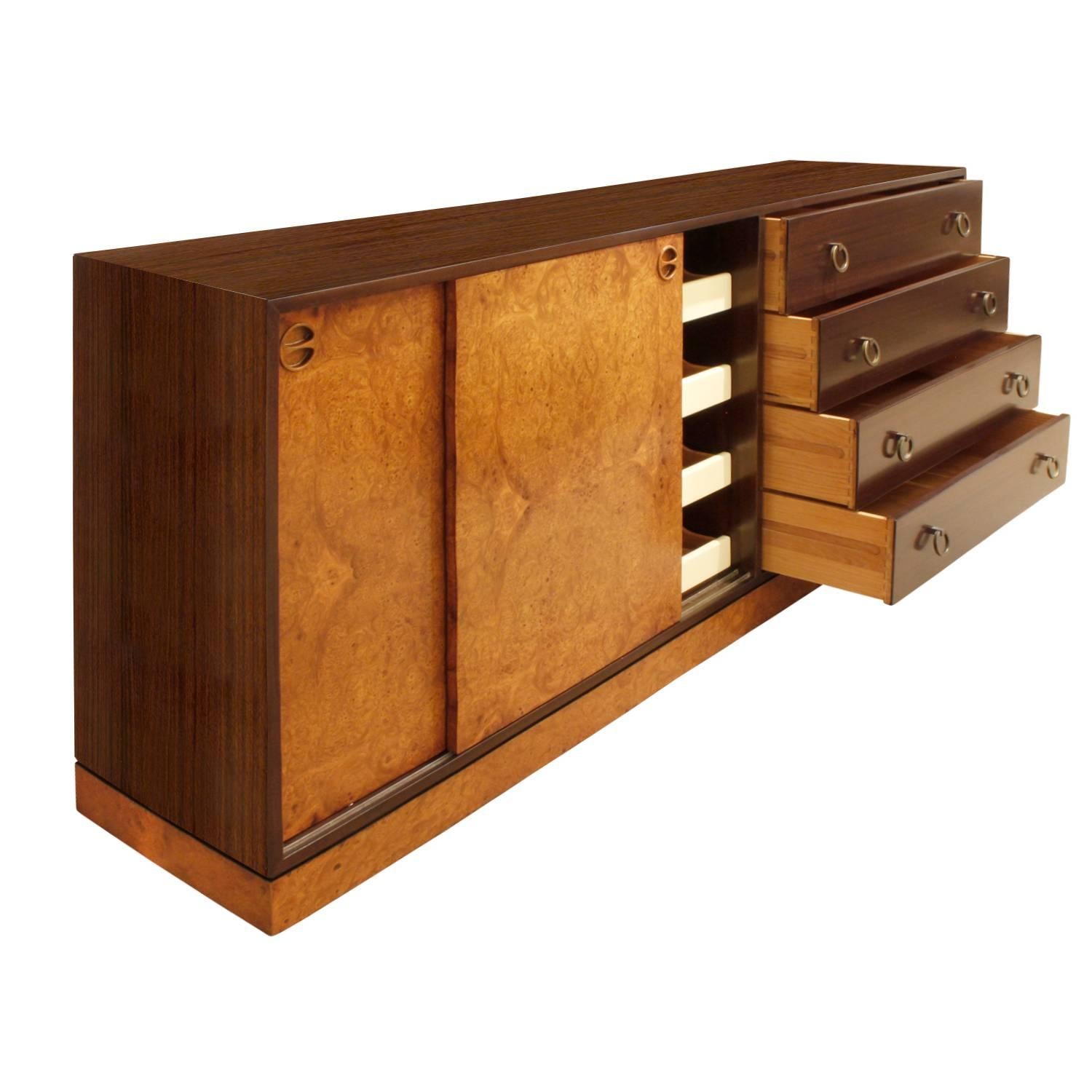 Hand-Crafted Harvey Probber Credenza with Carpathian Elm Doors and Base 1950s 'Signed'
