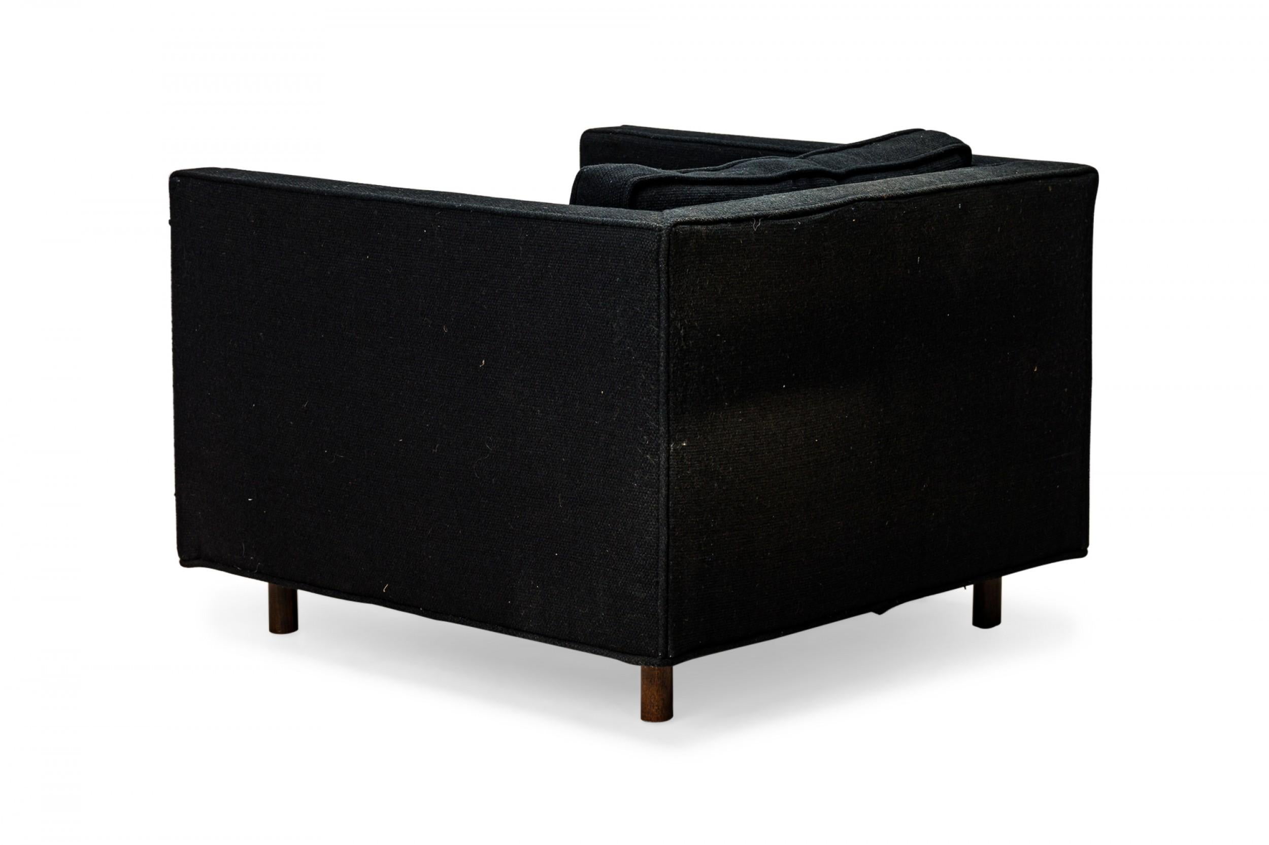 American Harvey Probber Cube Form Black Textured Fabric Upholstered Lounge / Armchair For Sale