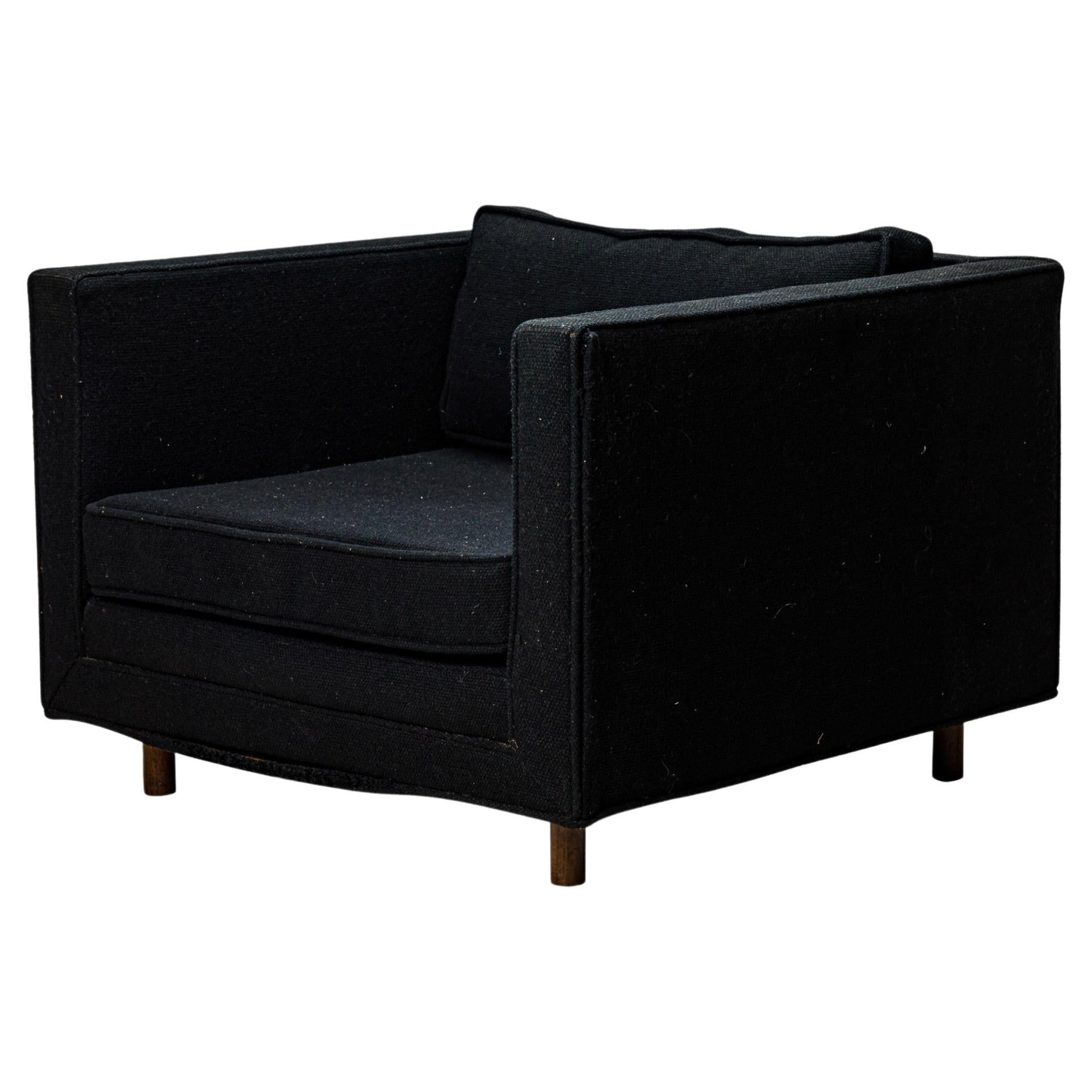 Harvey Probber Cube Form Black Textured Fabric Upholstered Lounge / Armchair