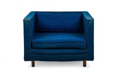 Harvey Probber Mid-Century Cube Lounge Chair in Blue Fabric