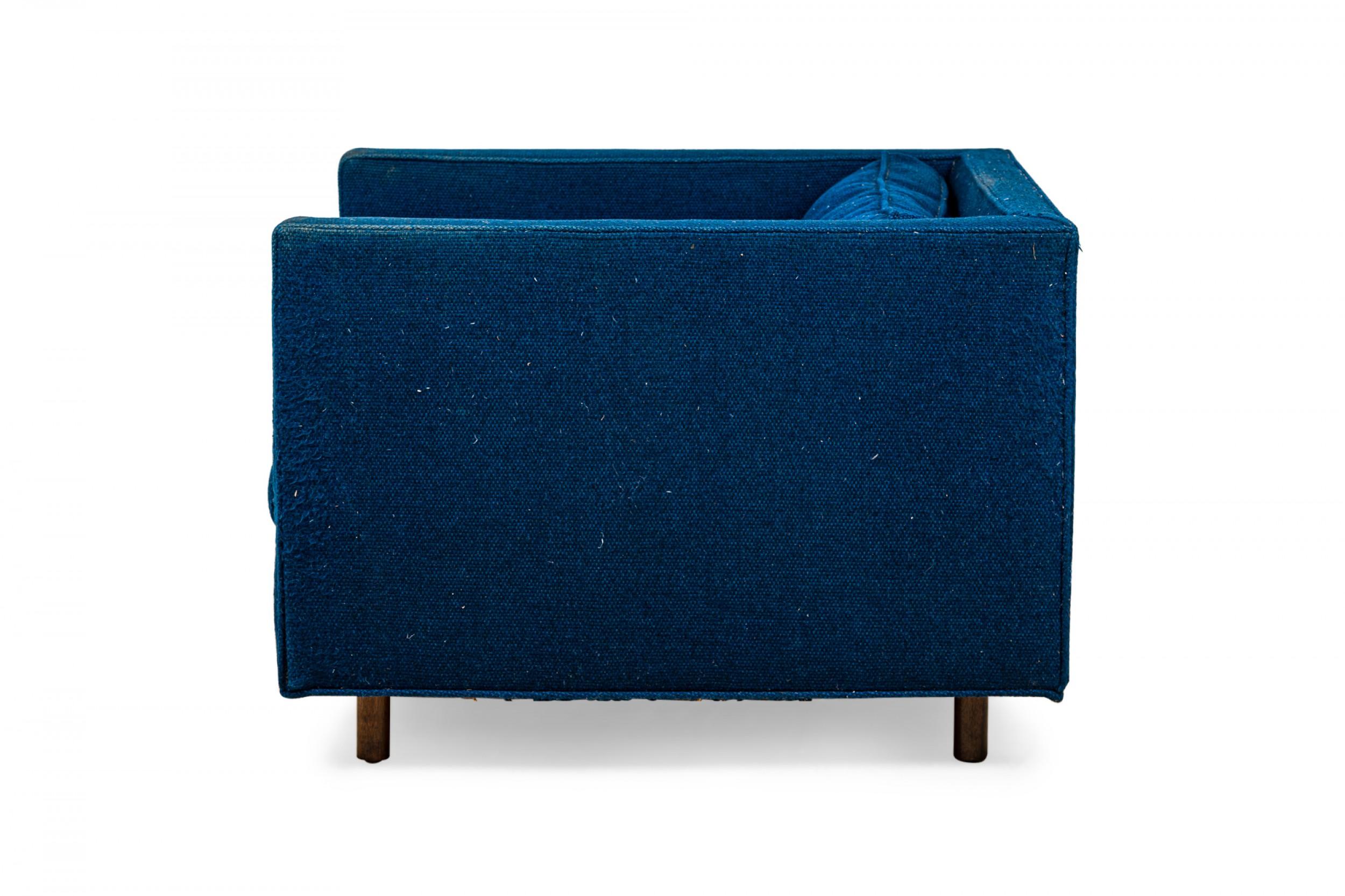 Mid-Century Modern Harvey Probber Cube Form Blue Textured Fabric Upholstered Lounge / Armchair For Sale