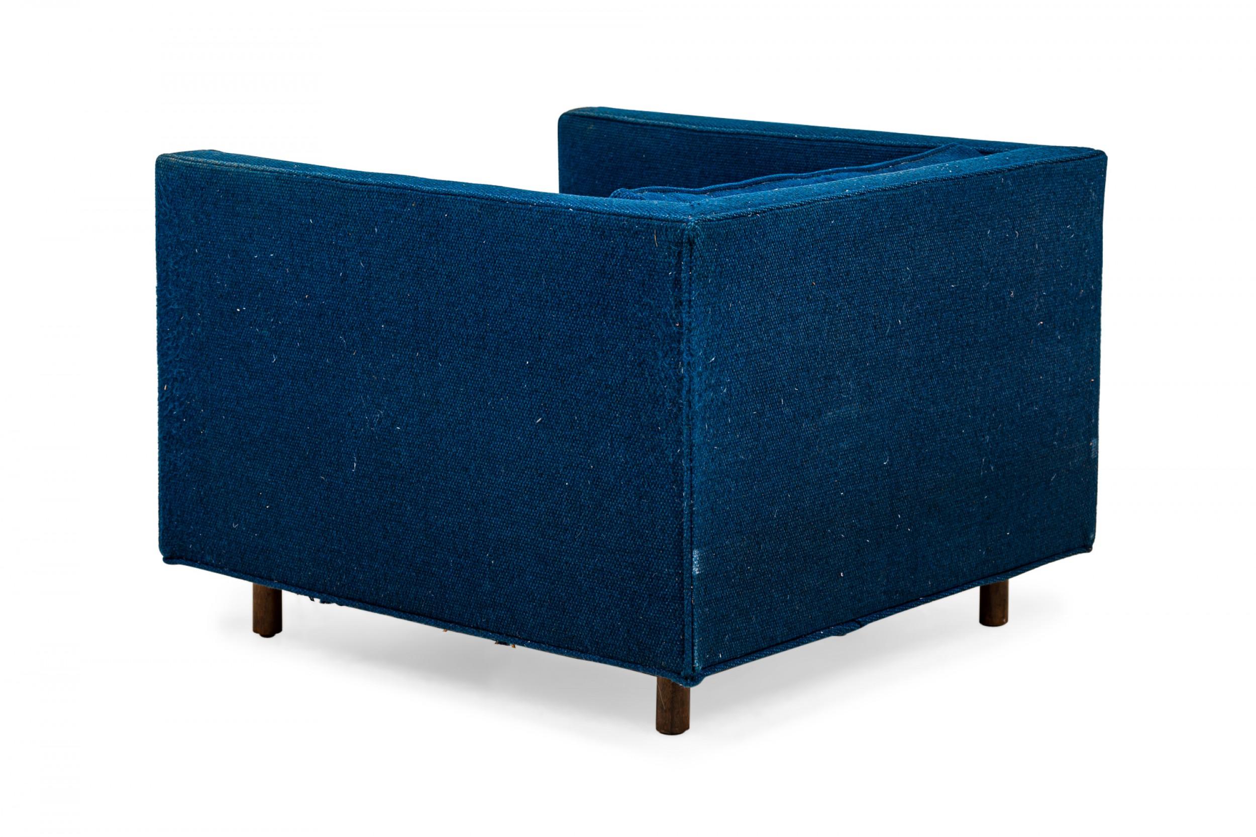 American Harvey Probber Cube Form Blue Textured Fabric Upholstered Lounge / Armchair For Sale
