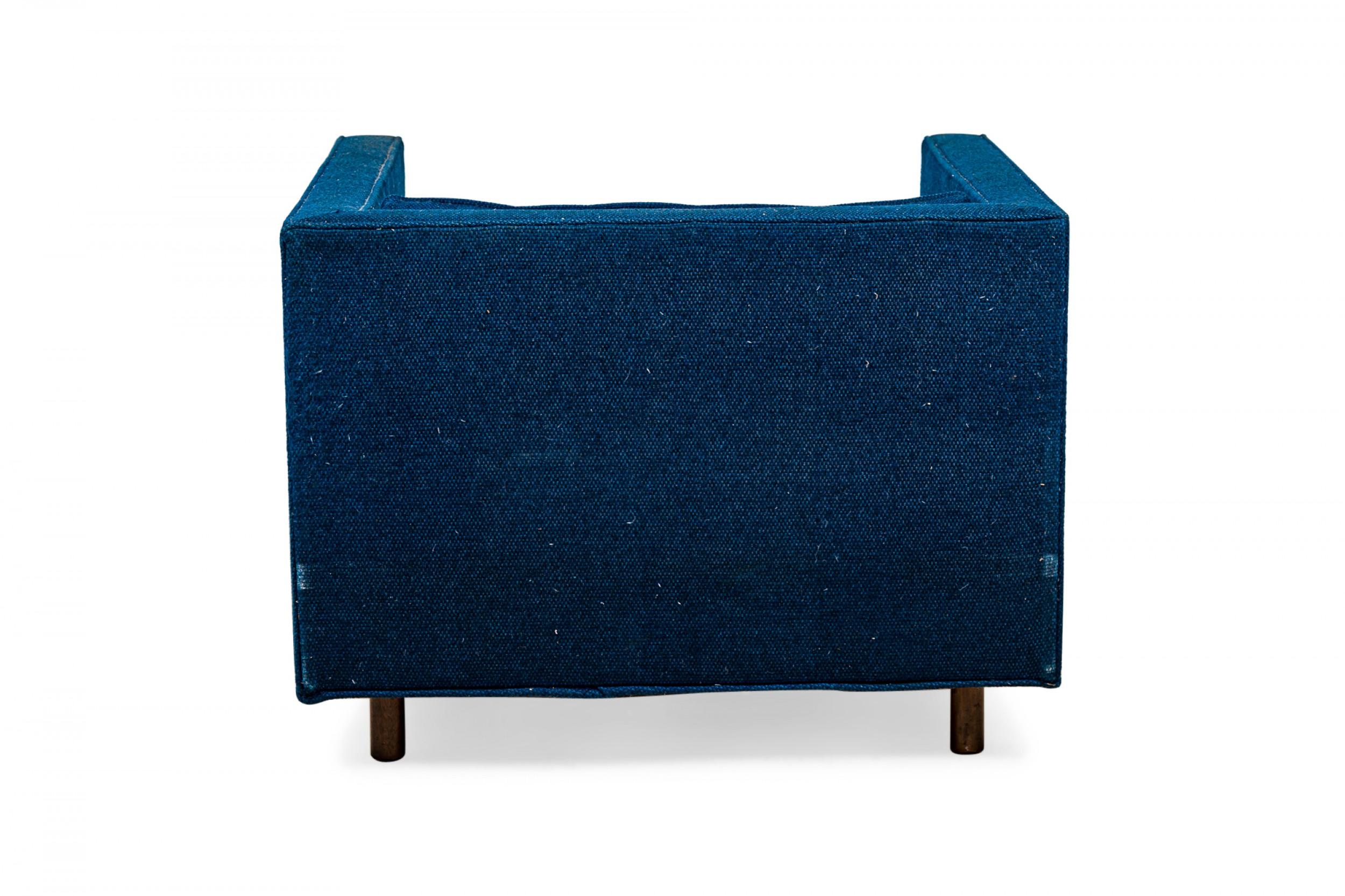 Harvey Probber Cube Form Blue Textured Fabric Upholstered Lounge / Armchair In Good Condition For Sale In New York, NY