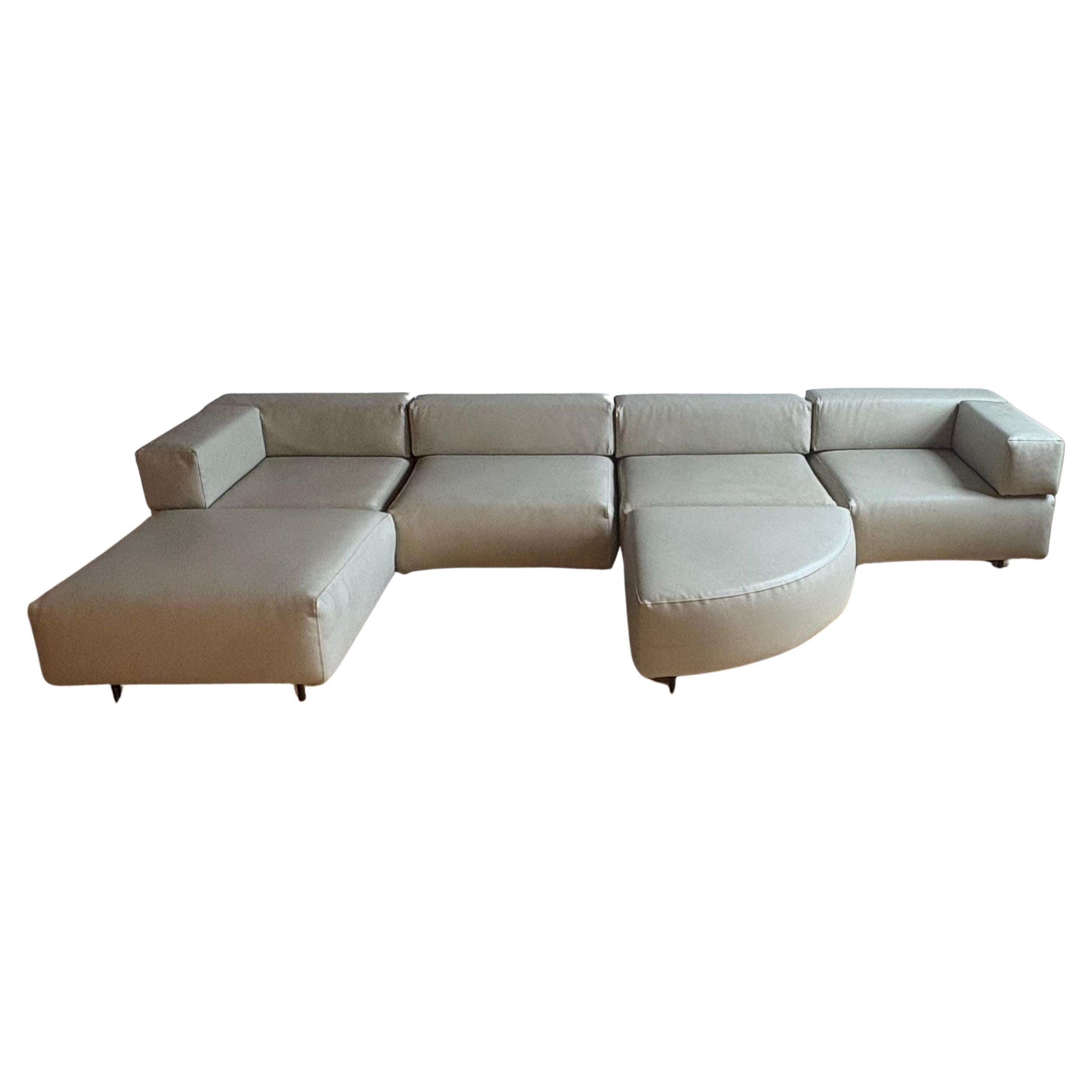 Harvey Probber Cubo modular sectional sofa in six pieces. Can be configured in multiple ways. 

Purchased from Rago auctions and then reupholstered in neutral ivory/grey vinyl. 

Special provenance from Harvey Probber’s personal