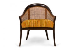 Poltrona Harvey Probber in Wood scuro, caning e tappezzeria a righe