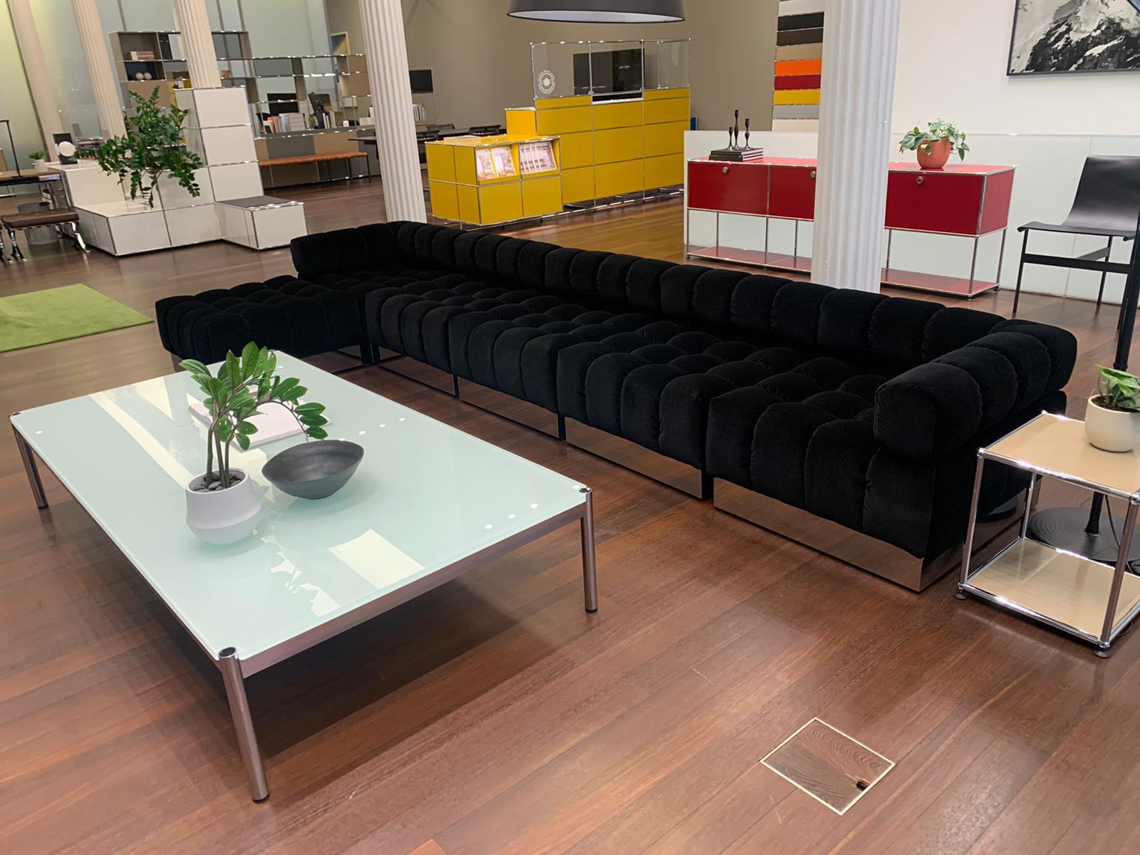 Harvey Probber Deep Tuft Black Modular Sofa Upholstered in Raf Simmons Velvet 8