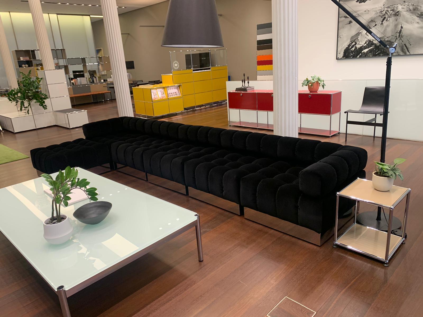 Harvey Probber Deep Tuft Black Modular Sofa Upholstered in Raf Simmons Velvet 11