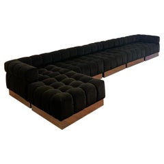 Harvey Probber Deep Tuft Black Modular Sofa Upholstered in Raf Simmons Velvet 