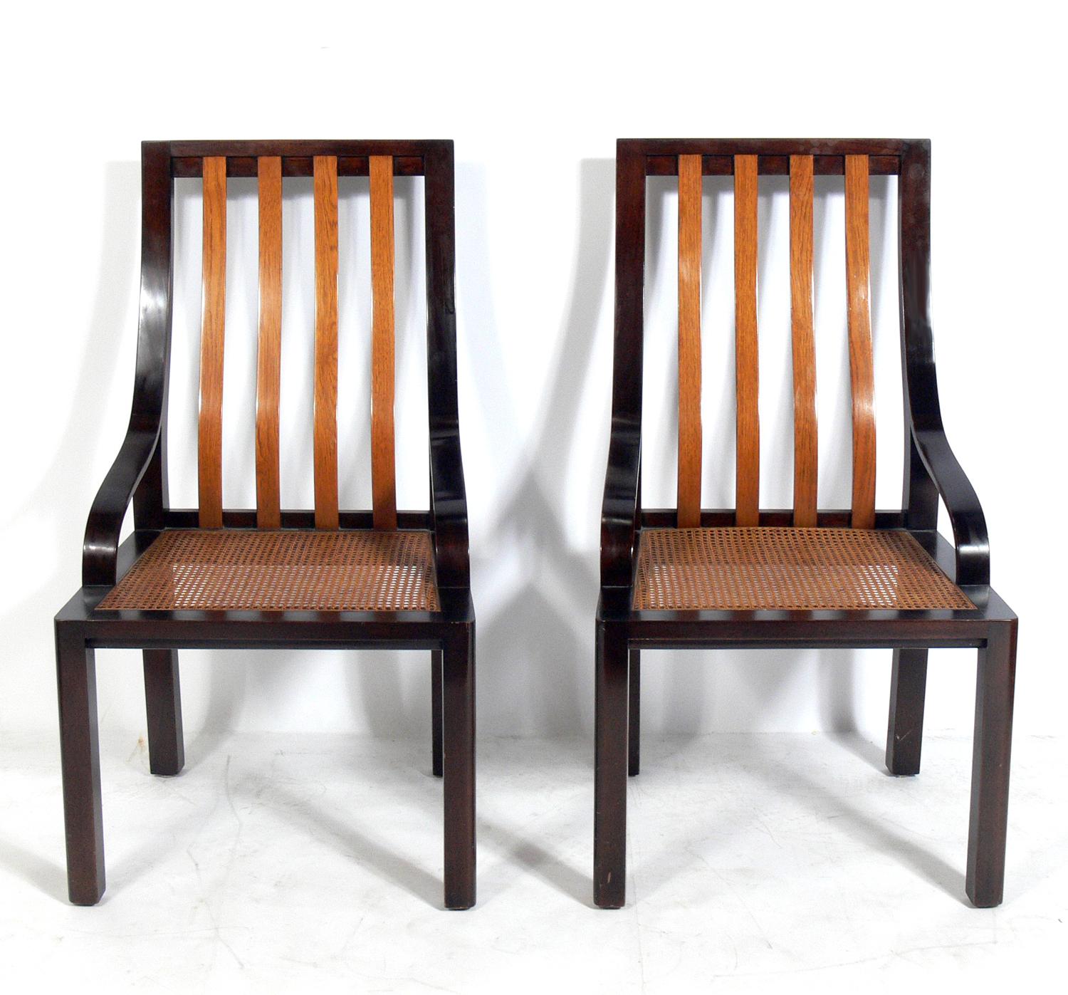 Set of four mahogany and caned dining chairs,  circa 1960s.