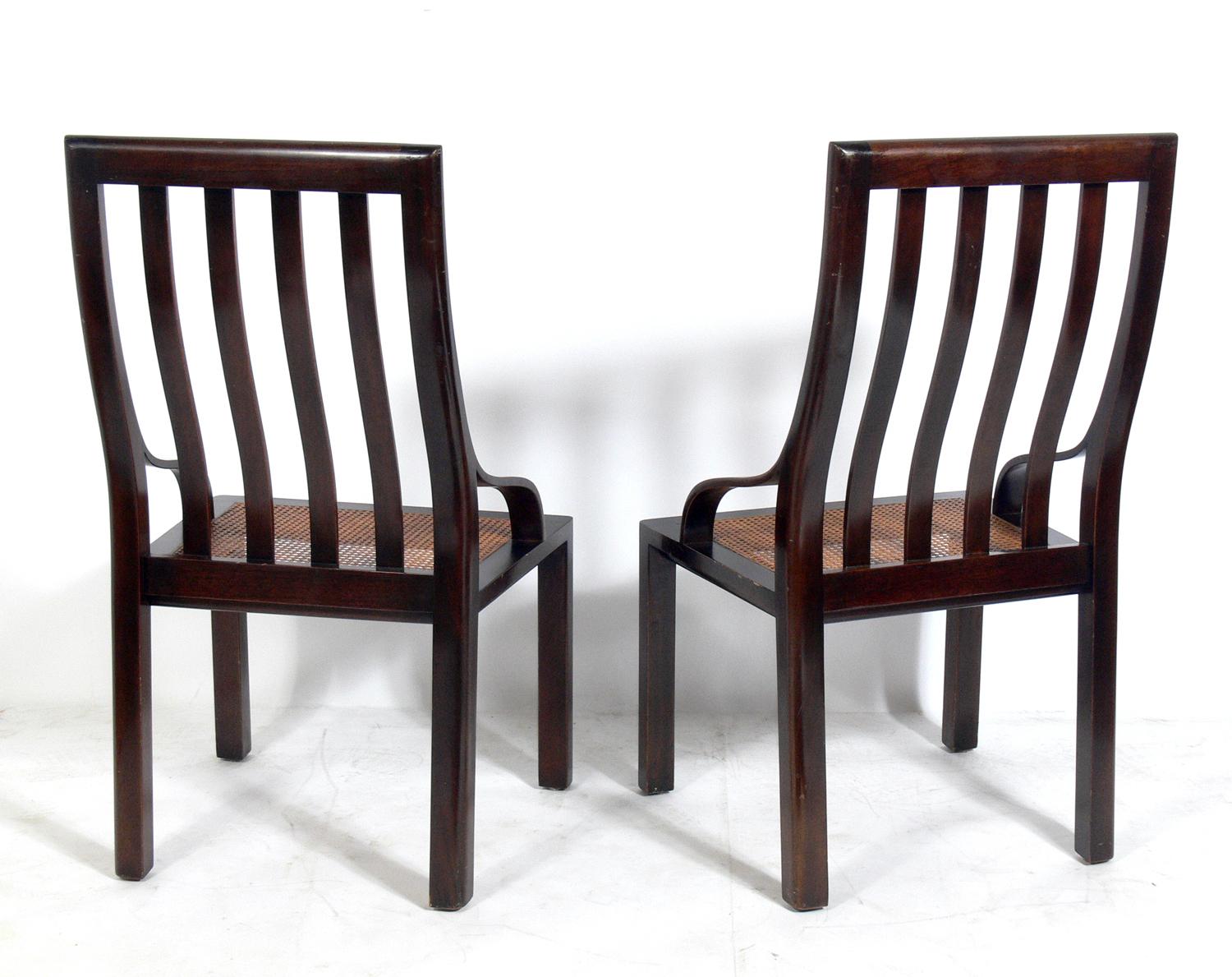 Mid-Century Modern Four Mahogany and Caned Dining Chairs For Sale