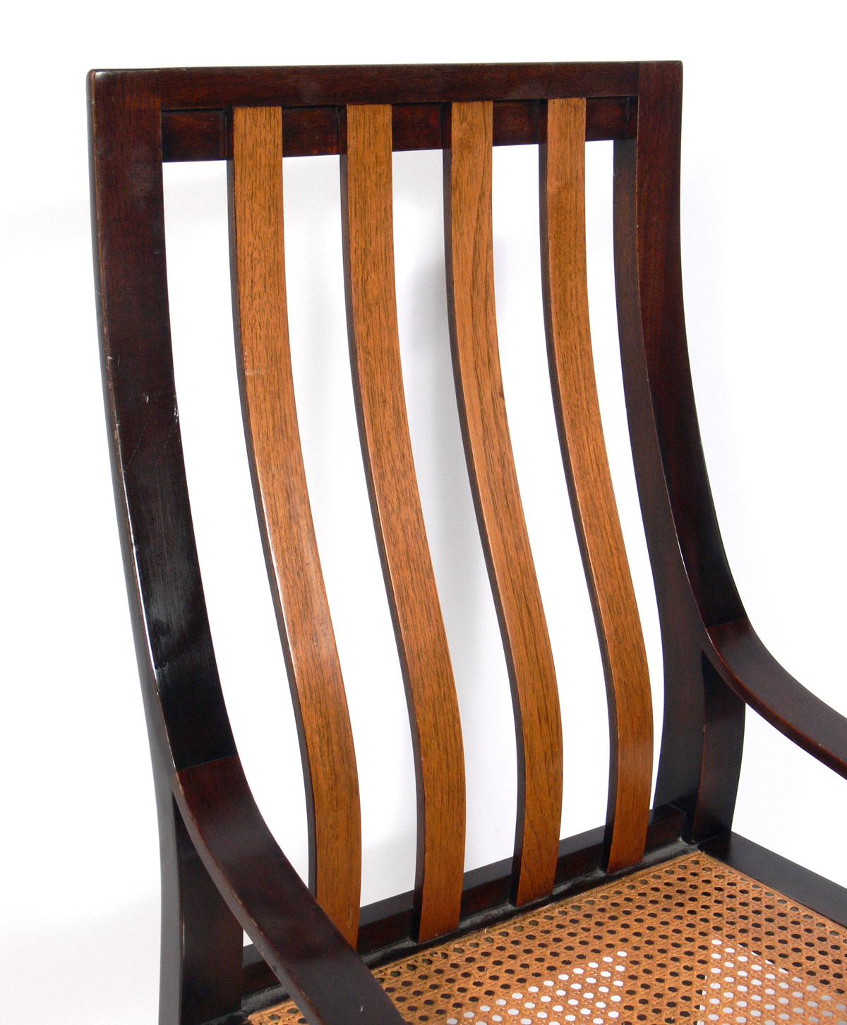 American Four Mahogany and Caned Dining Chairs For Sale