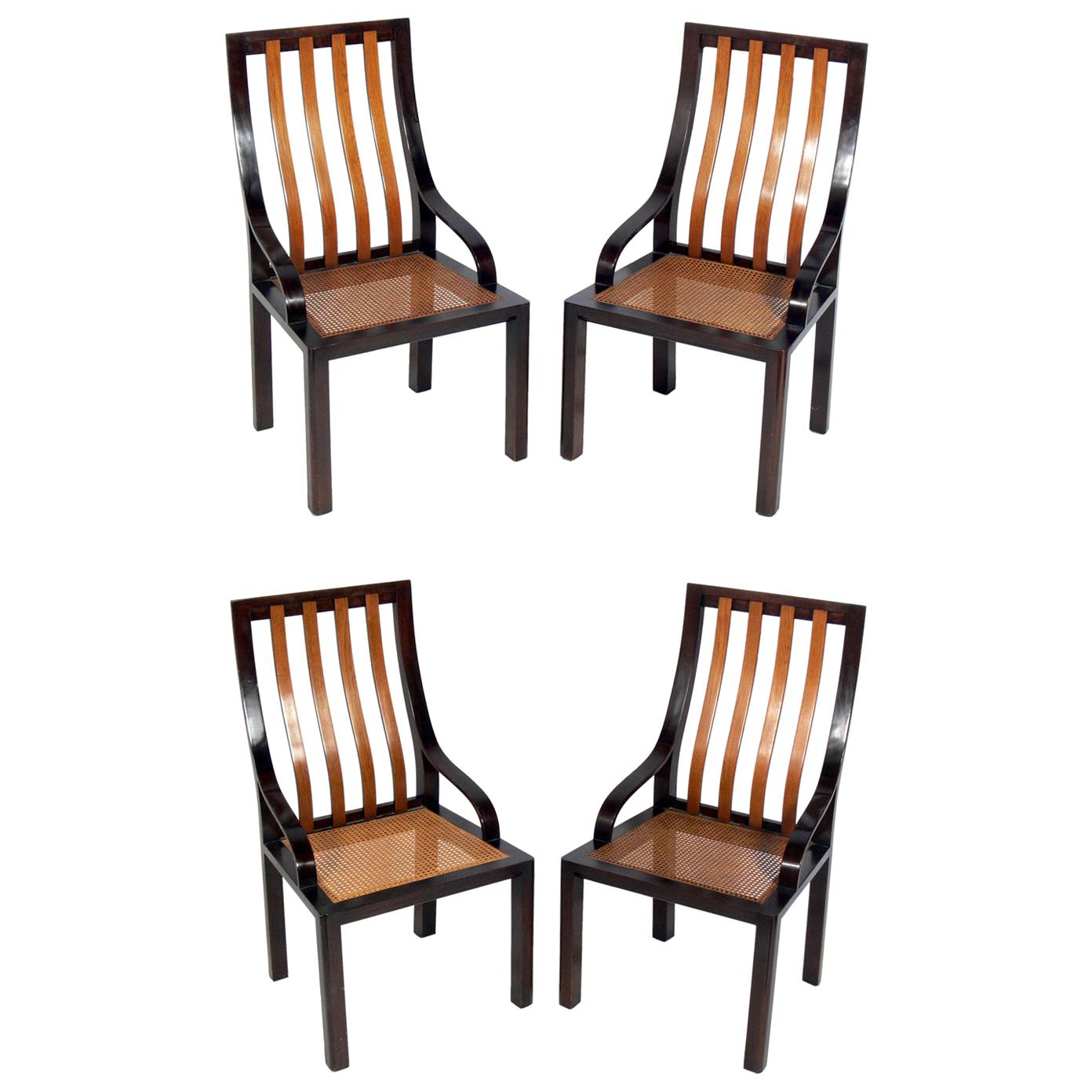 Four Mahogany and Caned Dining Chairs