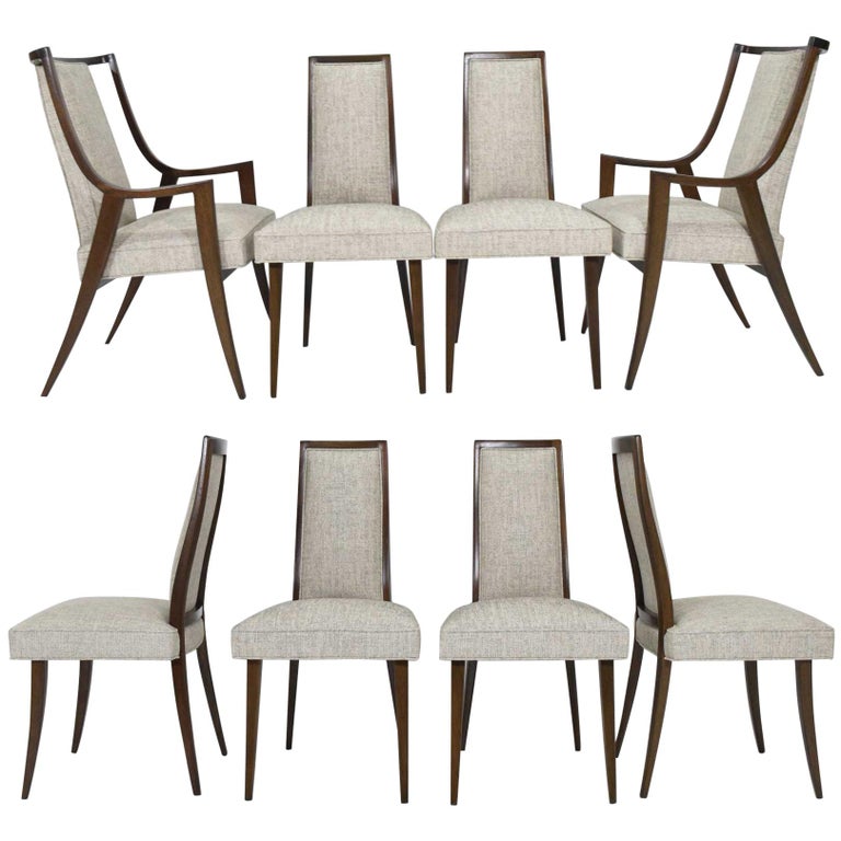 Harvey Probber Dining Chairs with New Tan/Gray Woven Upholstery, Set of