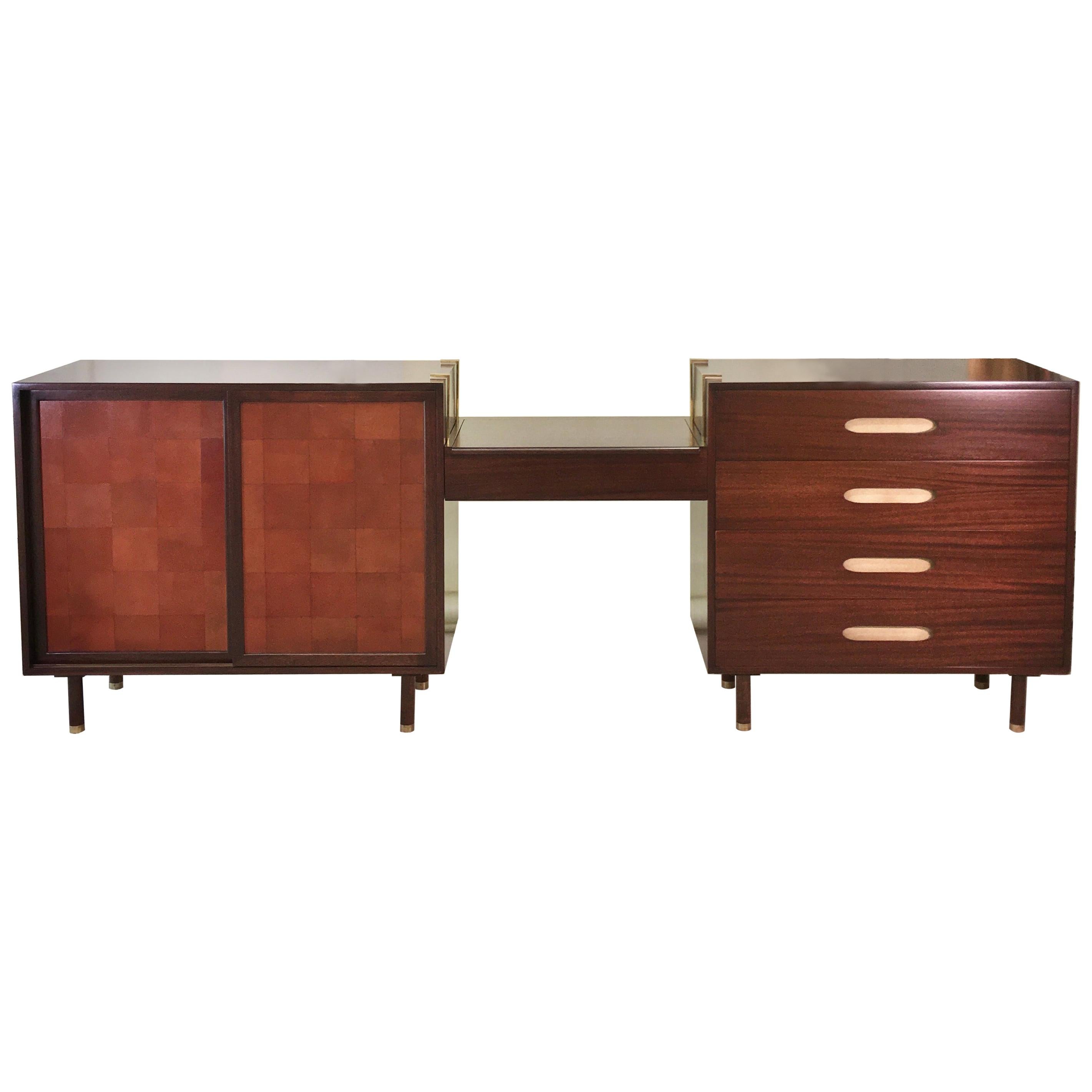 Harvey Probber Double Chest and Vanity with Leather and Brass For Sale